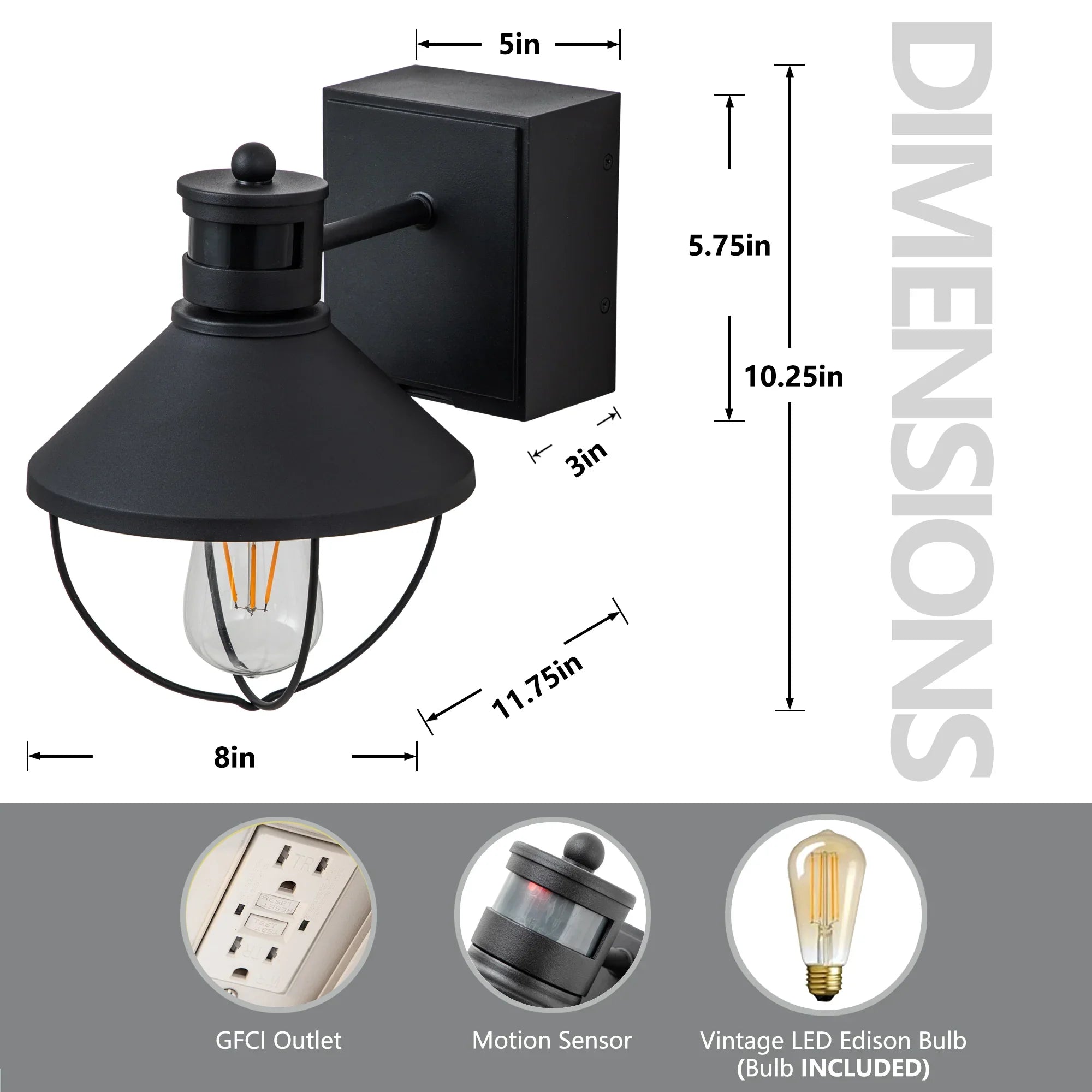 Motion Sensor Dusk to Dawn Outdoor Wall lights with GFCI Outlet - FTL Outdoor Wall Lighting LED Light Bulbs