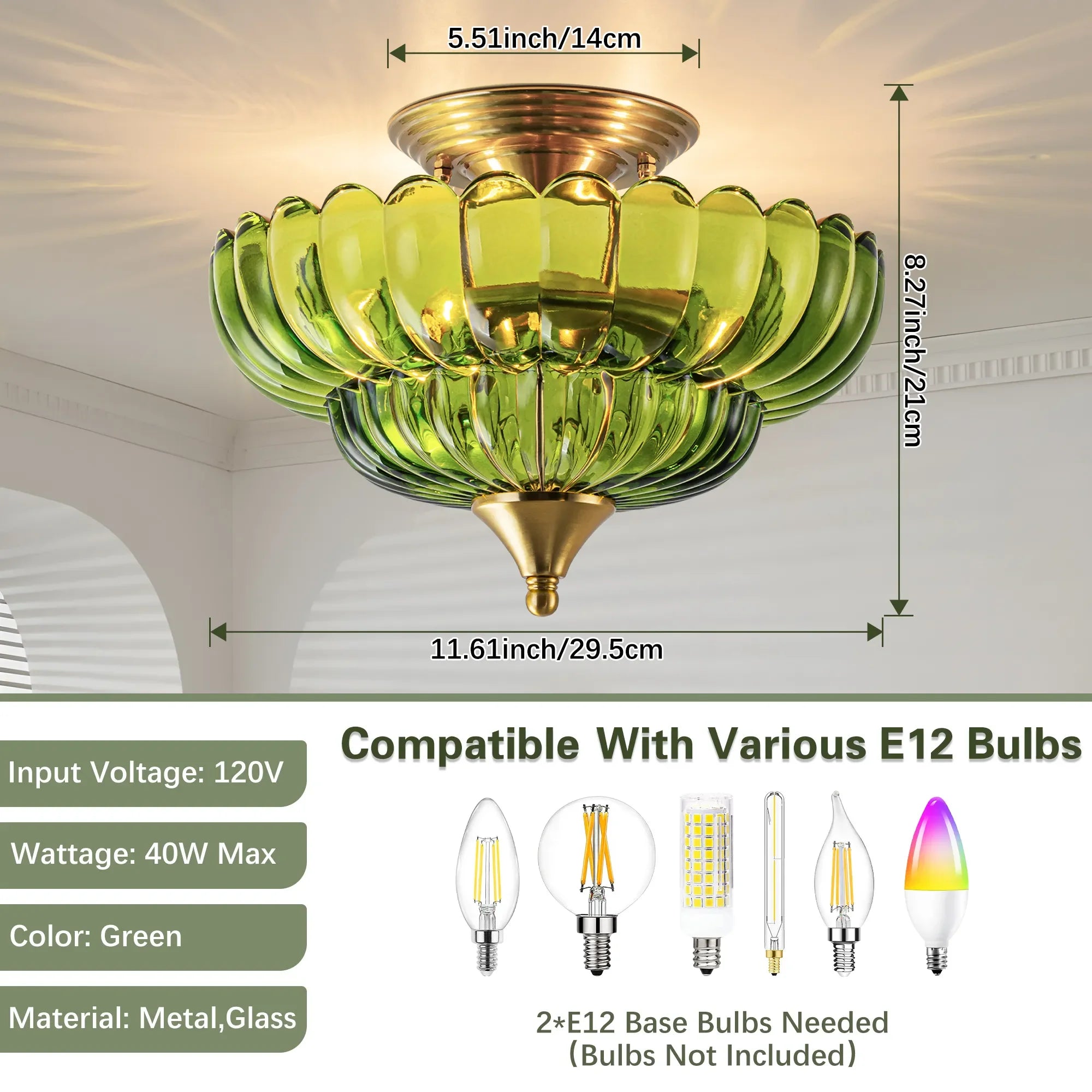 FTL 12“ Wide Gold Semi Flush Mount Ceiling Light