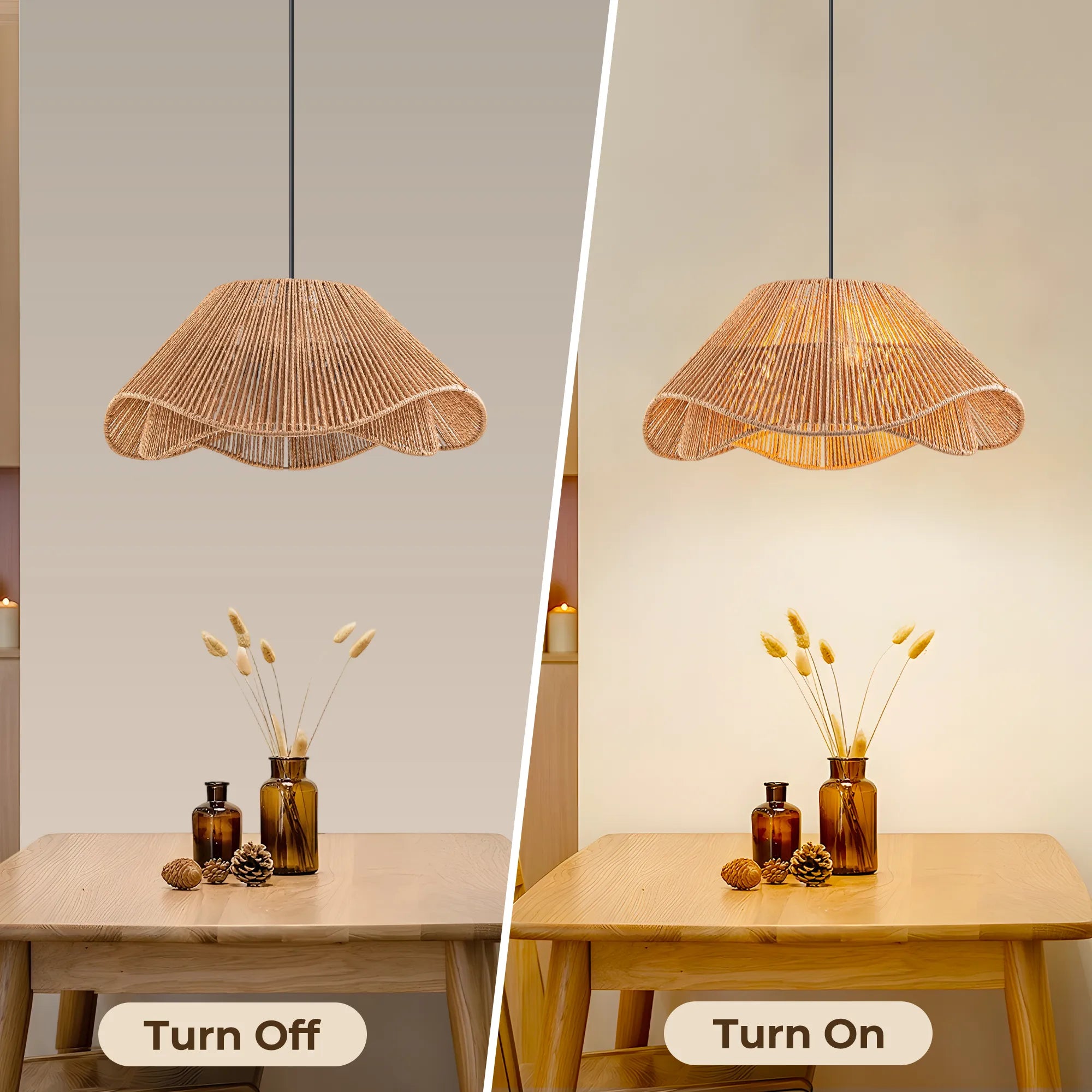 FTL 19.7” Rattan Pendant Light Fixture Boho Farmhouse Chandelier