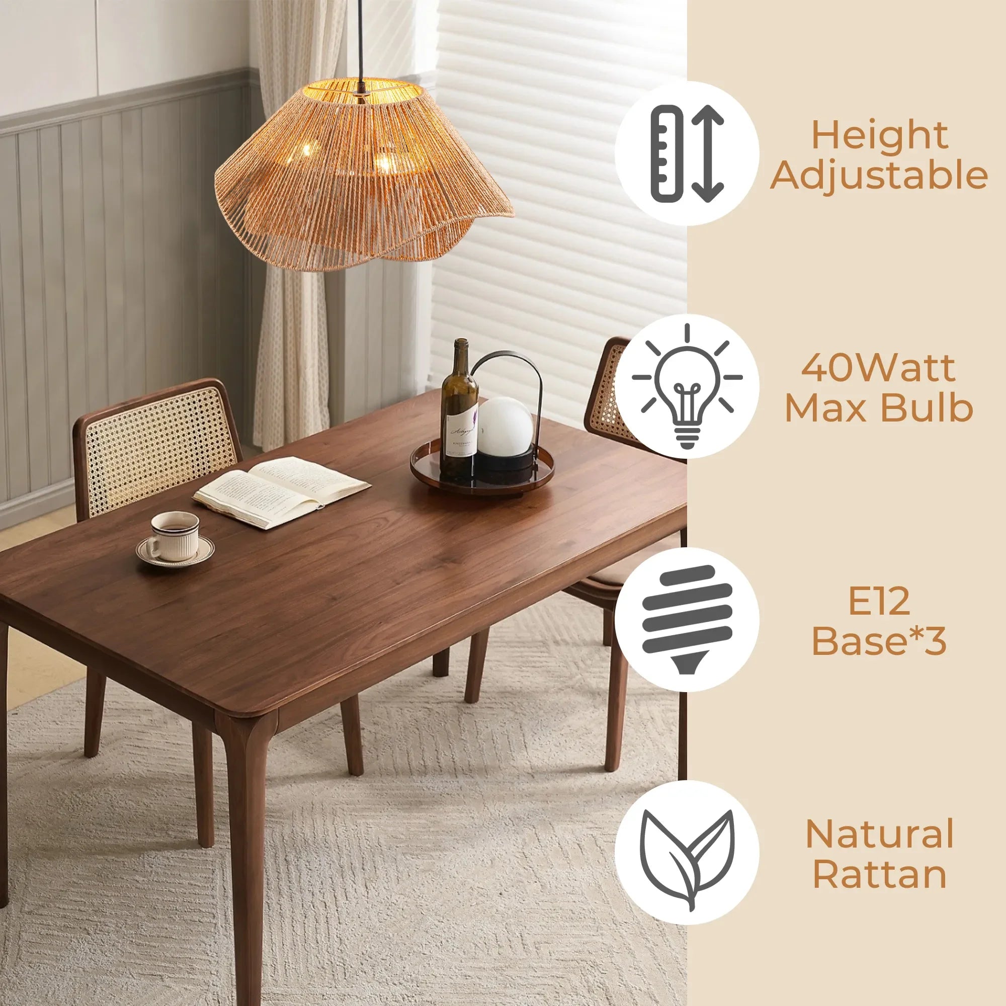 FTL 19.7โ Rattan Pendant Light Fixture Boho Farmhouse Chandelier