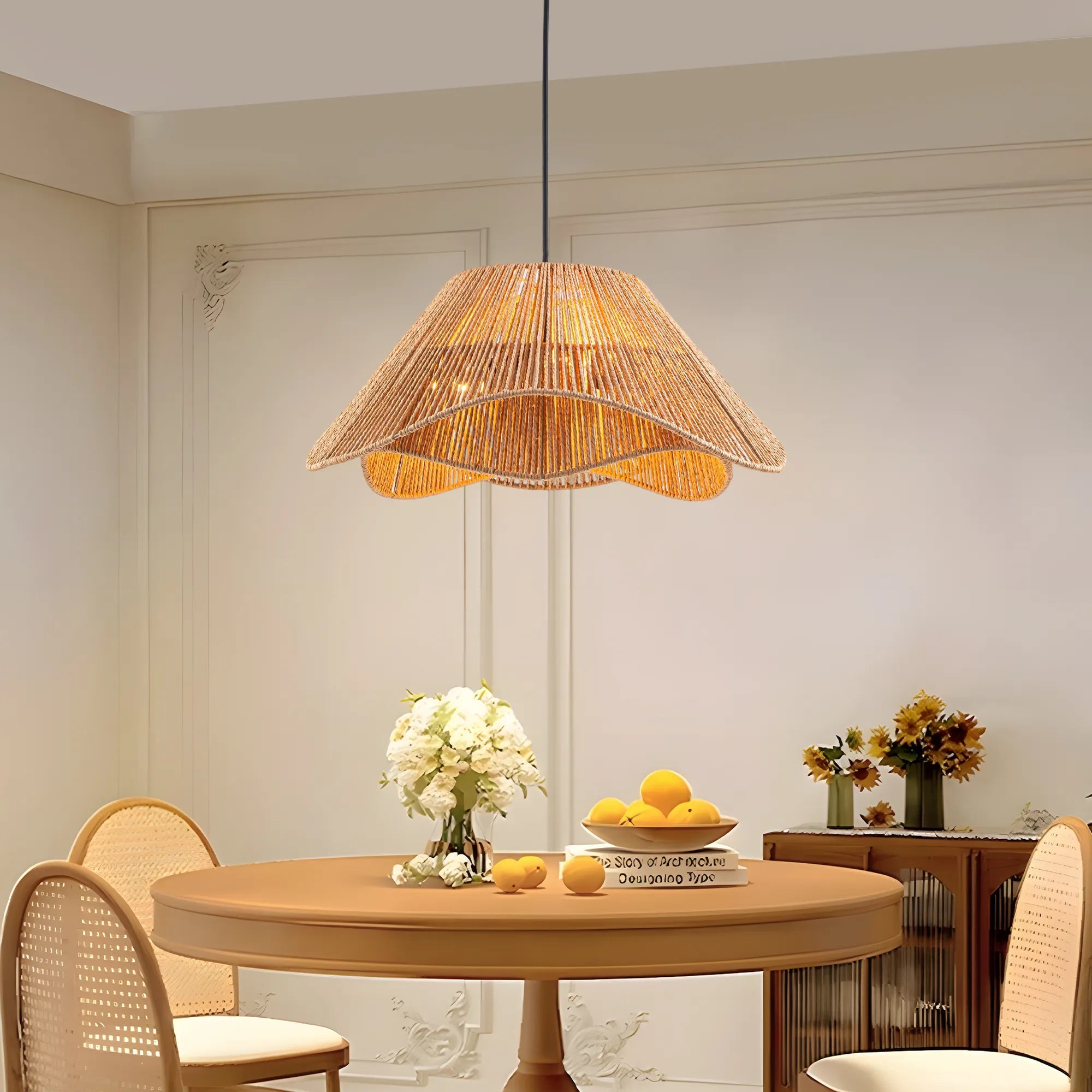 FTL 19.7โ Rattan Pendant Light Fixture Boho Farmhouse Chandelier