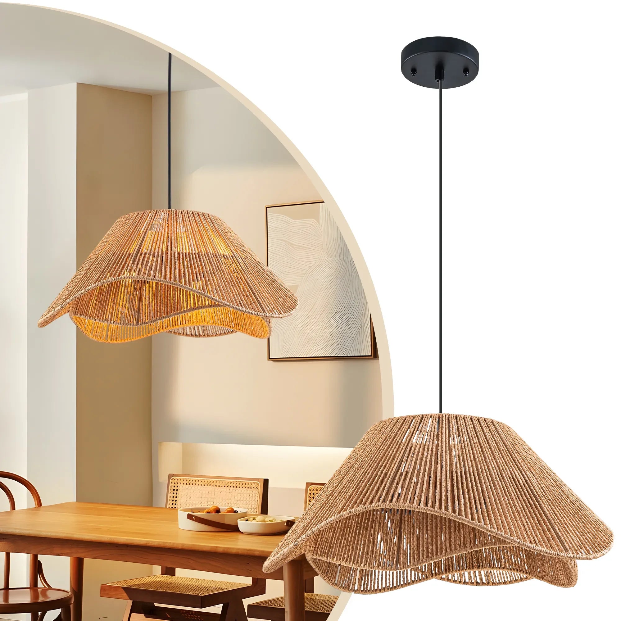 FTL 19.7โ Rattan Pendant Light Fixture Boho Farmhouse Chandelier