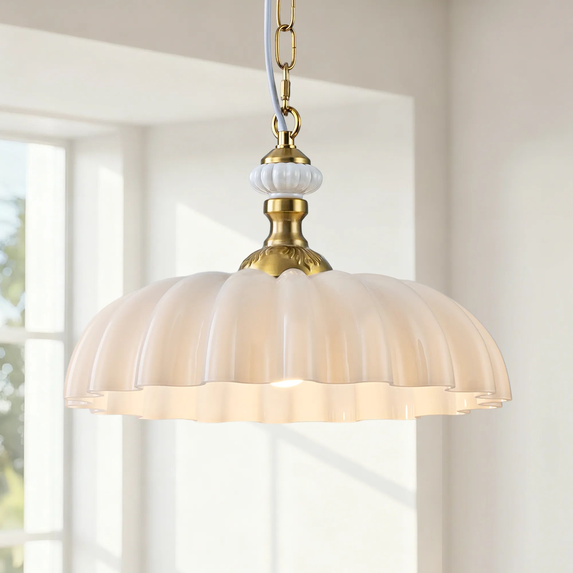 FTL 13.8" Wide Vintage Flower Green Milk Glass Pendant Lights