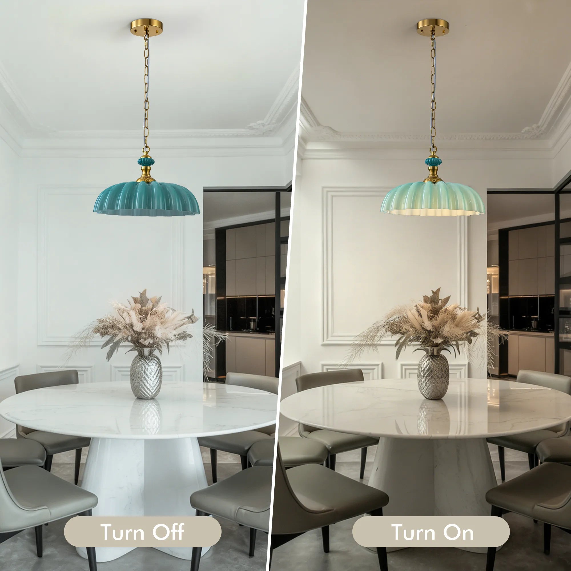 FTL 13.8" Wide Vintage Flower Green Milk Glass Pendant Lights