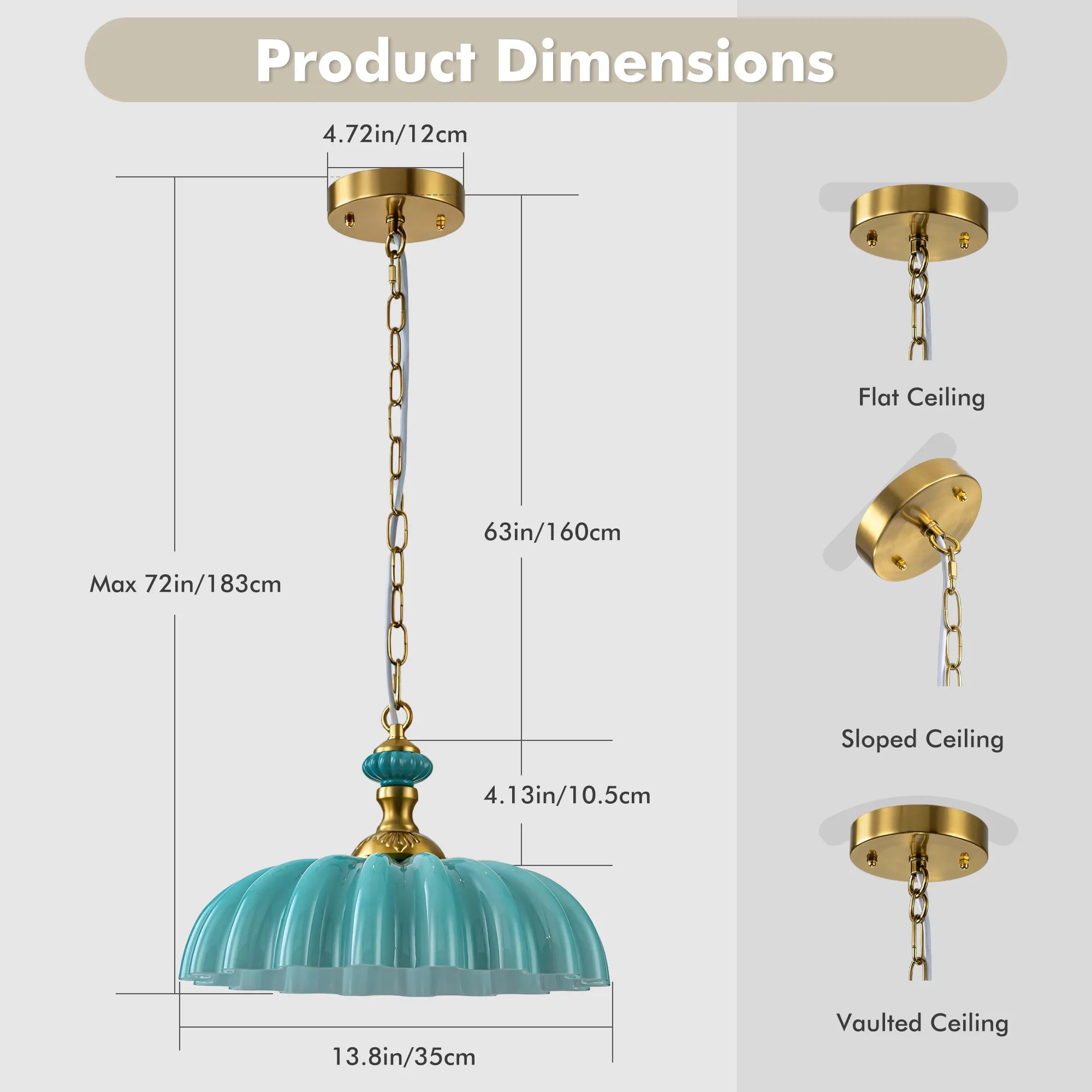 FTL 13.8" Wide Vintage Flower Green Milk Glass Pendant Lights