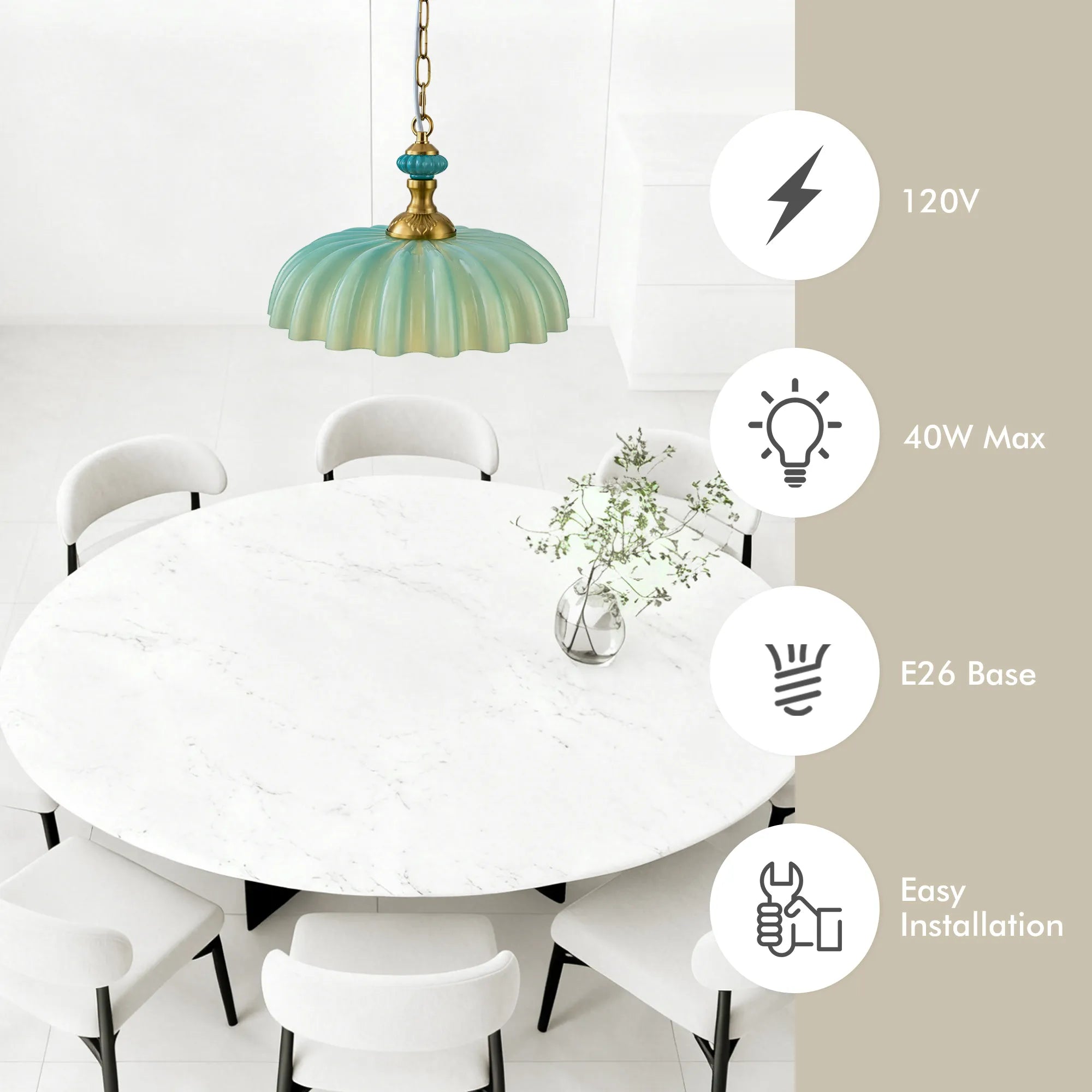 FTL 13.8" Wide Vintage Flower Green Milk Glass Pendant Lights