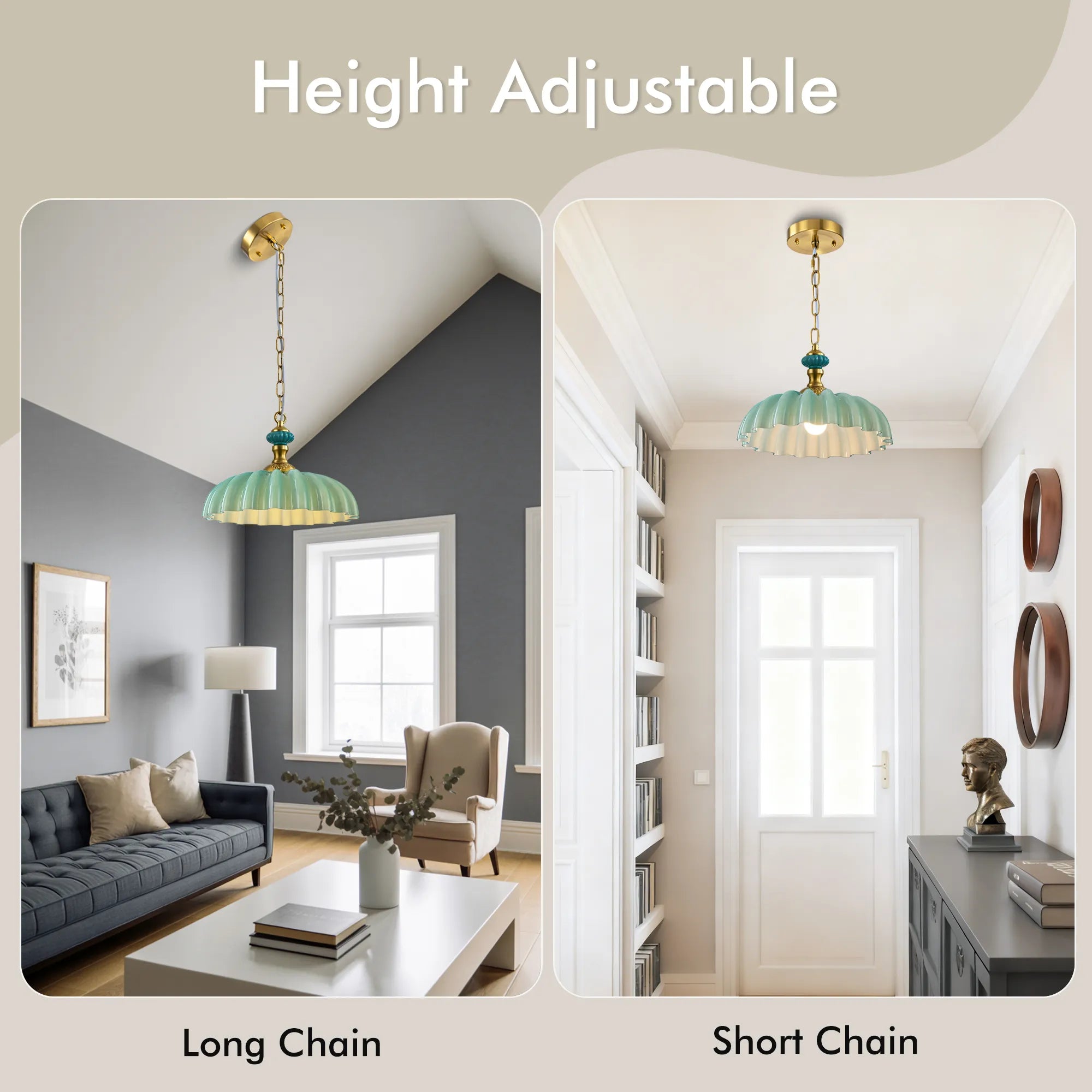 FTL 13.8" Wide Vintage Flower Green Milk Glass Pendant Lights