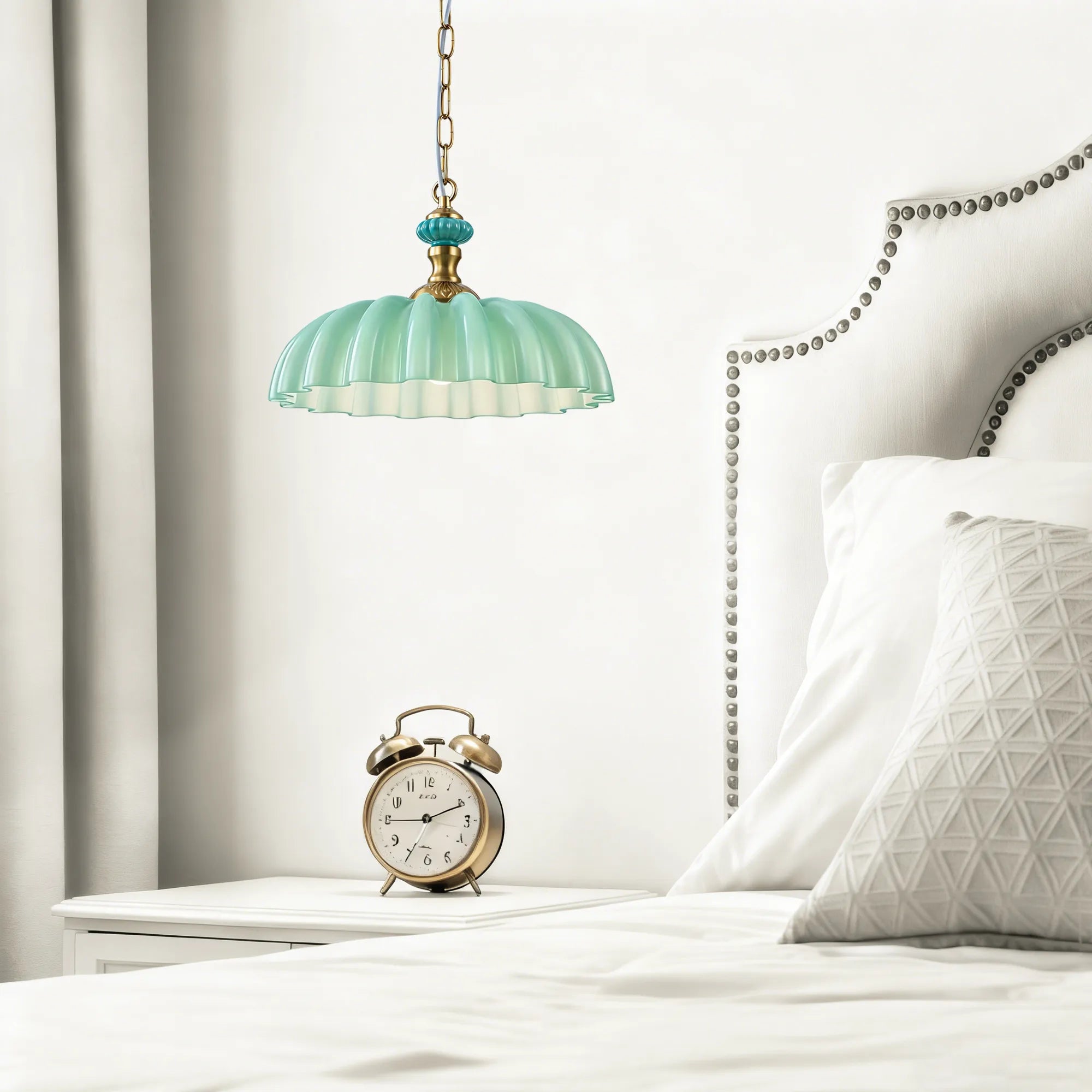 FTL 13.8" Wide Vintage Flower Green Milk Glass Pendant Lights