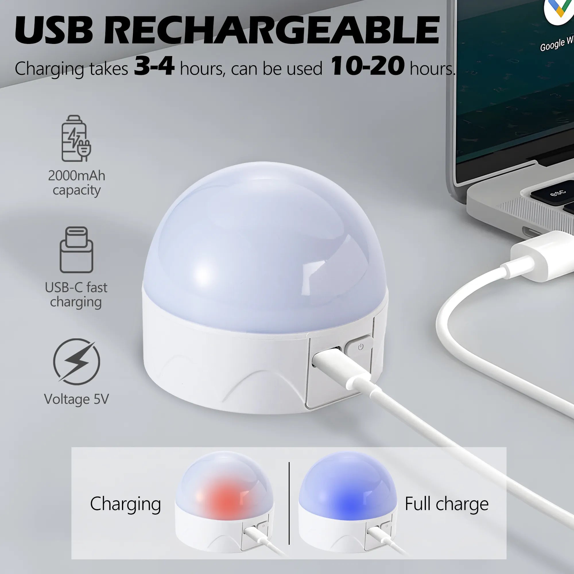 3.43" Rechargeable Color Changing Light Bulb 2-Pack