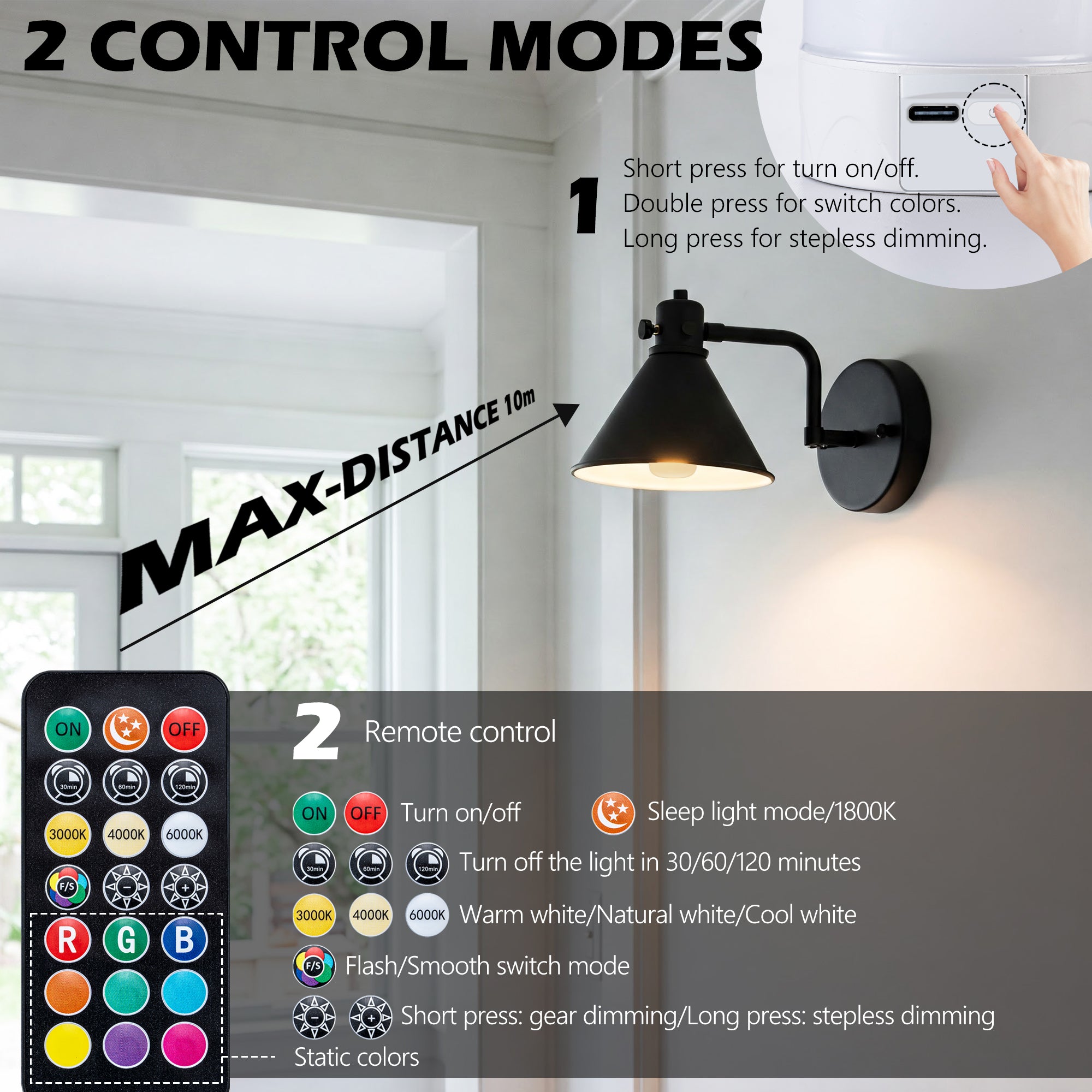 3.43" Rechargeable Color Changing Light Bulb 2-Pack