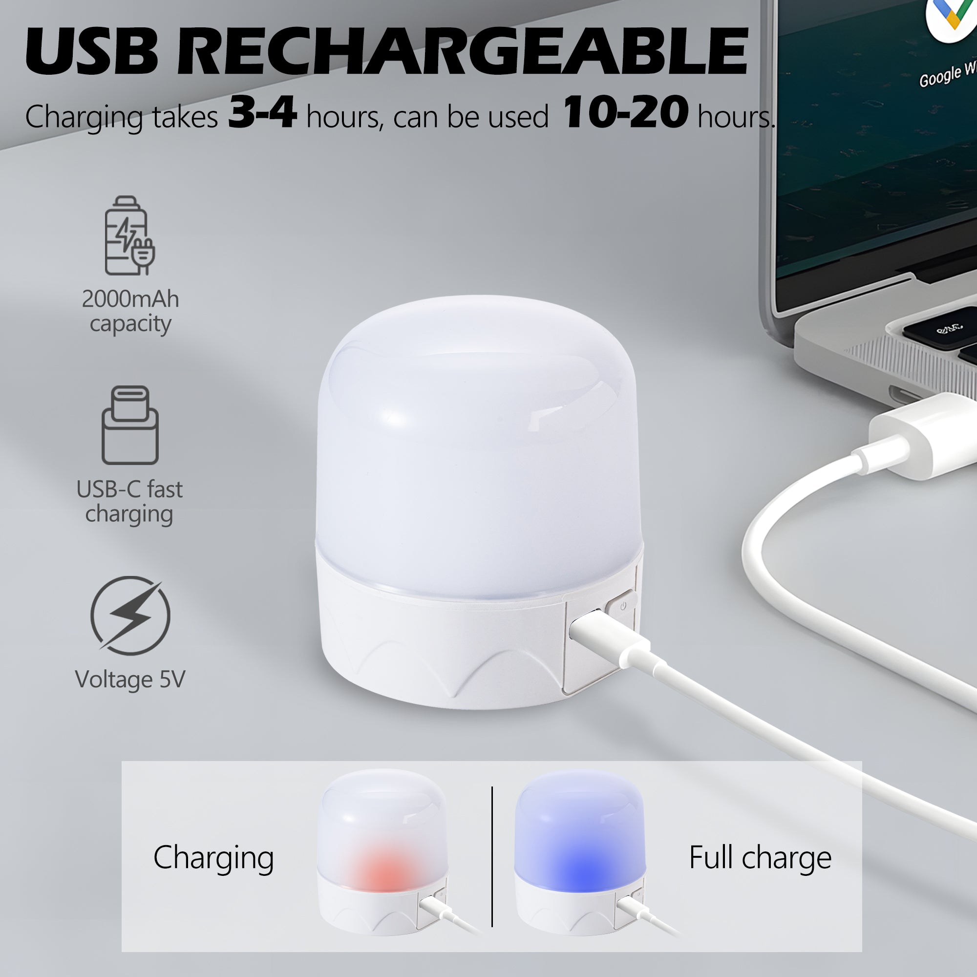 3.86" Rechargeable Color Changing Light Bulb 2-Pack