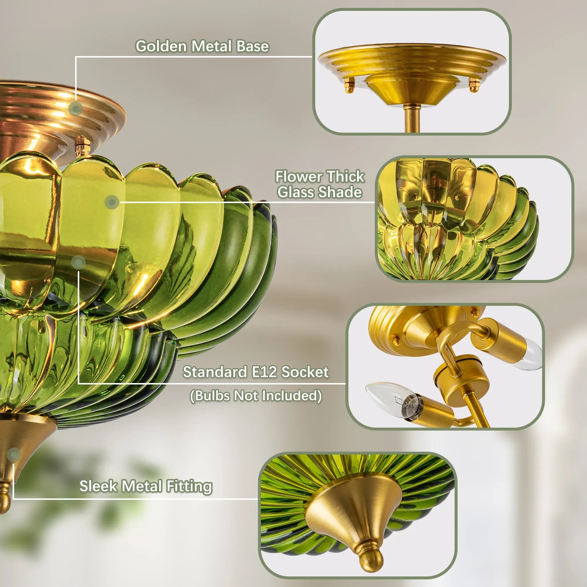 FTL 12“ Wide Gold Semi Flush Mount Ceiling Light