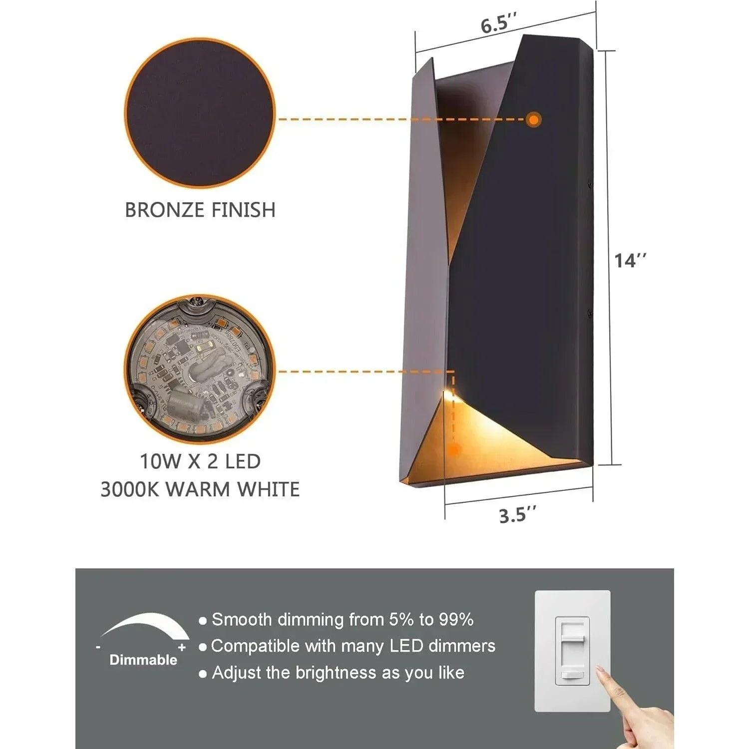 14" LED Outdoor Wall Lights Dimmable (set of 2)