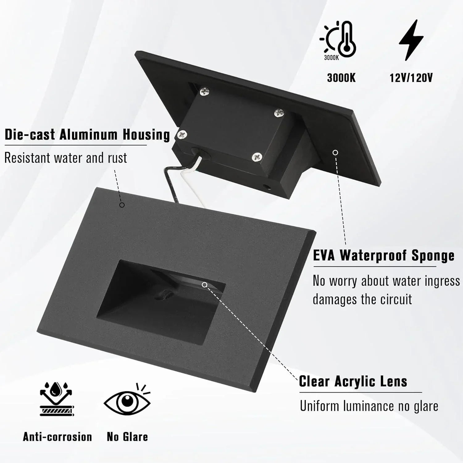 LED Step Lights 3000K Horizontal Set of 3