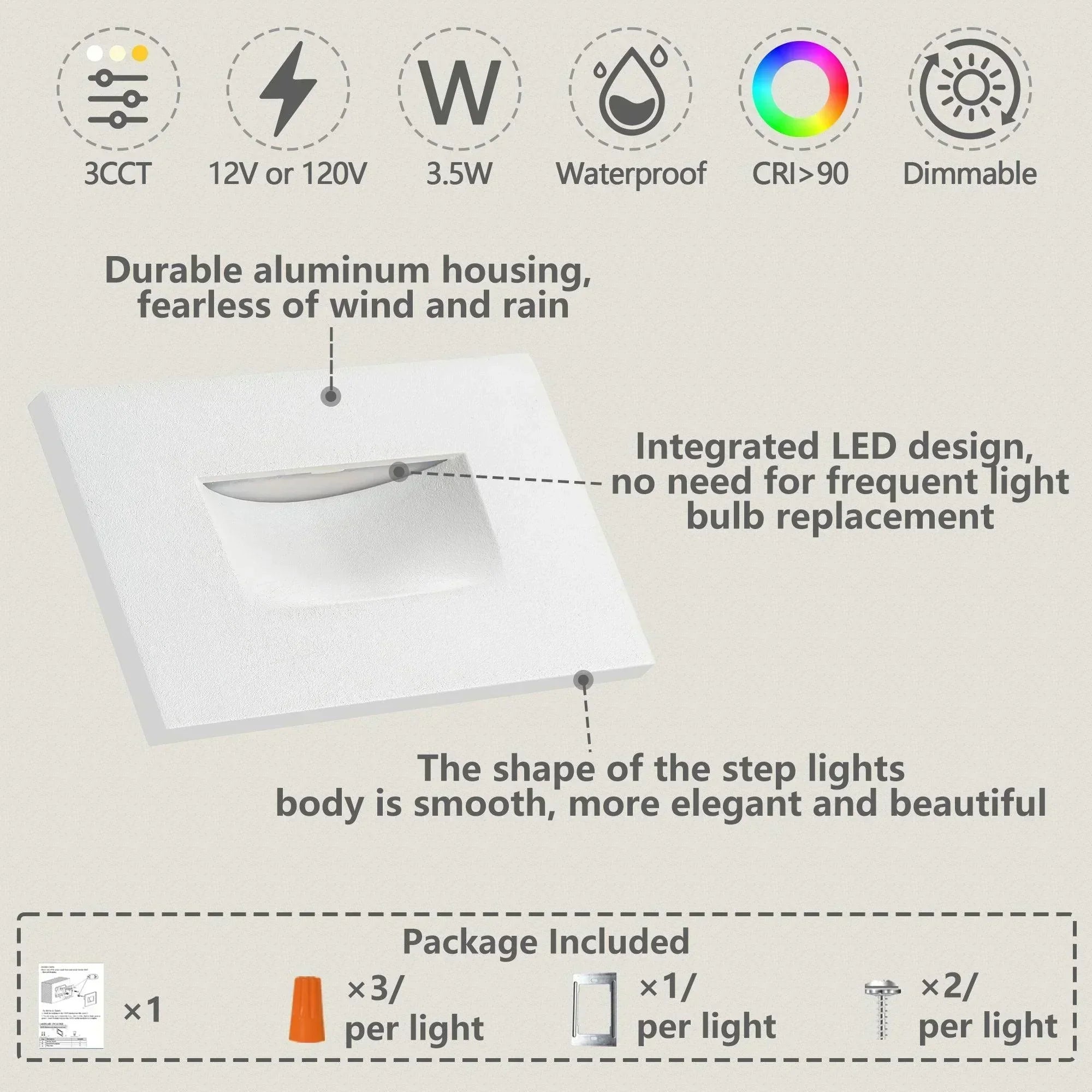 LED Step Lights 3CCT Horizontal (Switch by Toggle)
