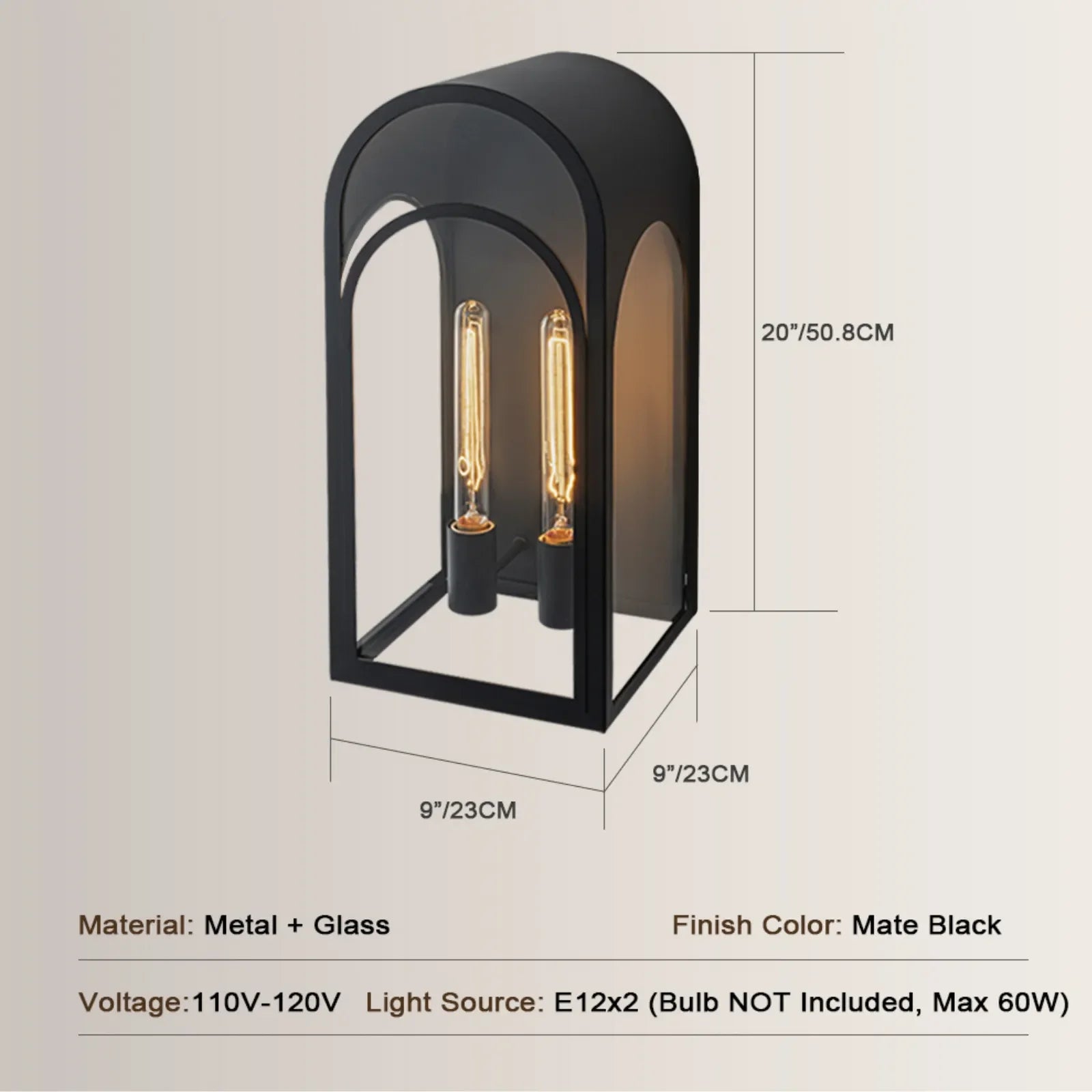 20” Large Outdoor Wall Lights with Clear Glass