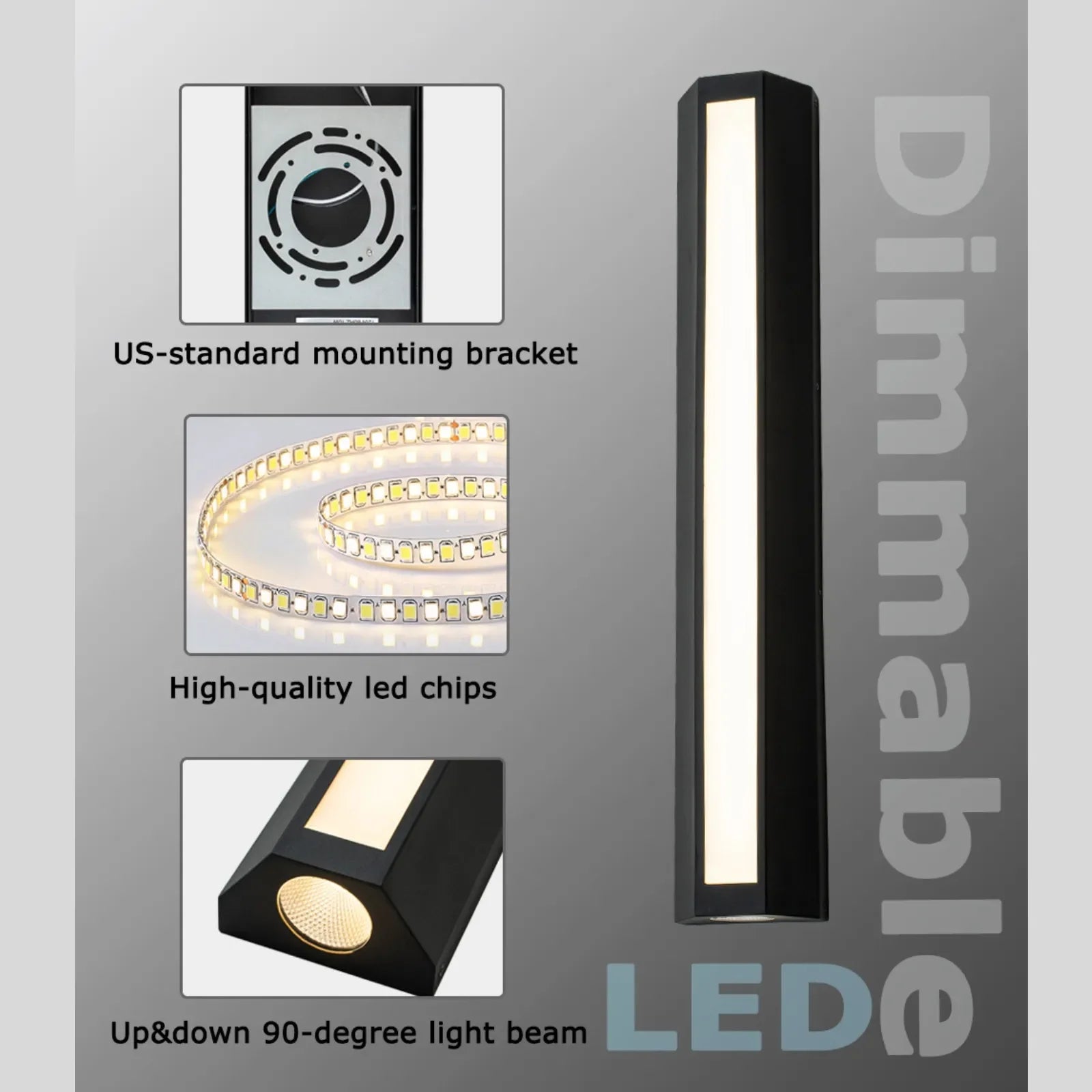 23.6” Modern Dimmable Outdoor LED Wall Sconce 1 Pack