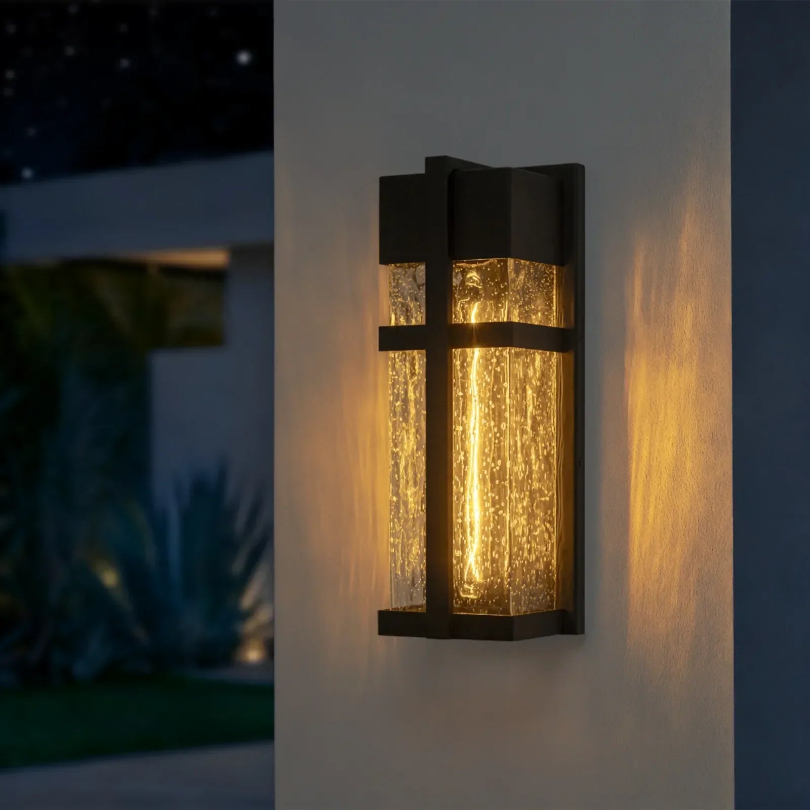14.9" Black Outdoor Wall Sconce with Seed Glass