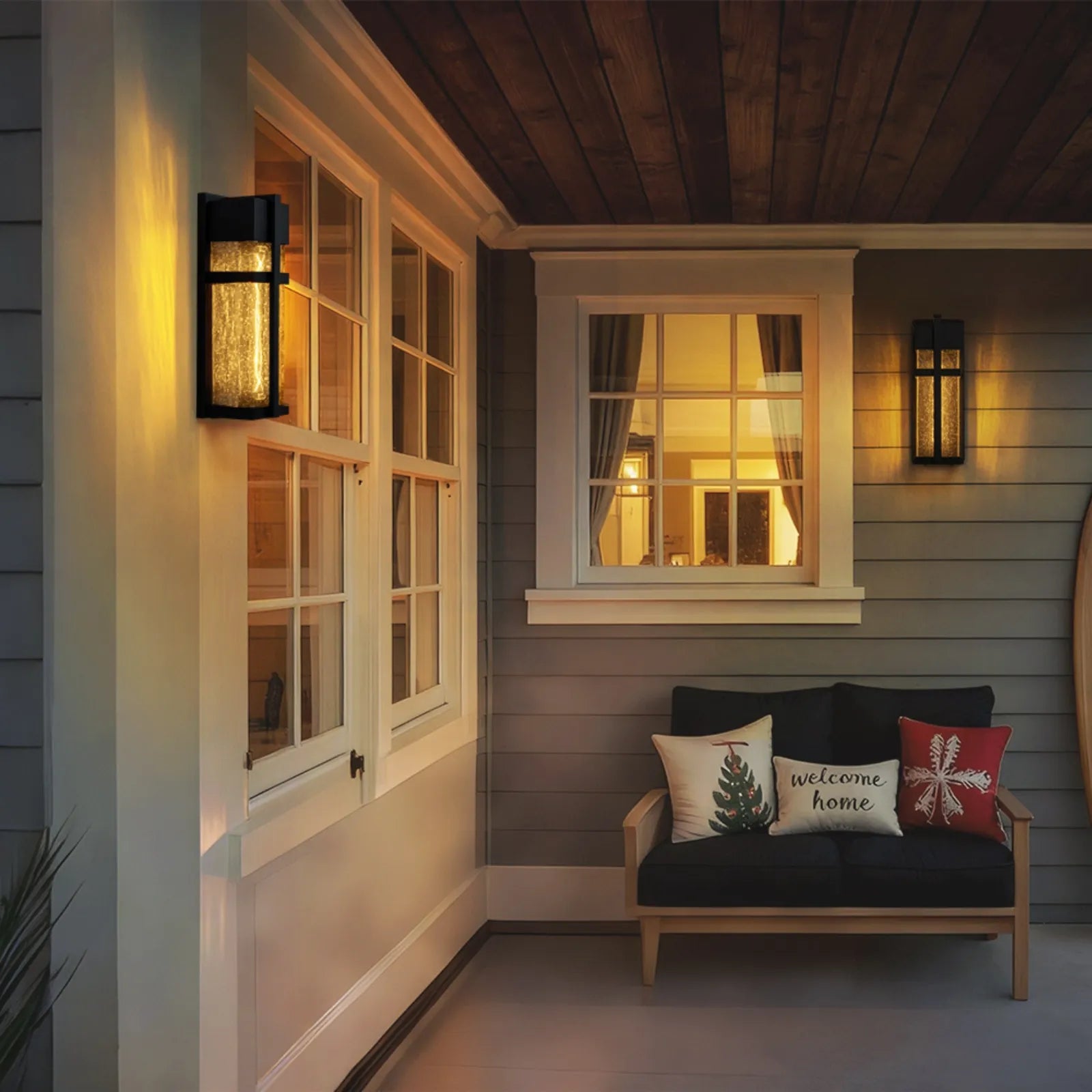 14.9" Black Outdoor Wall Sconce with Seed Glass