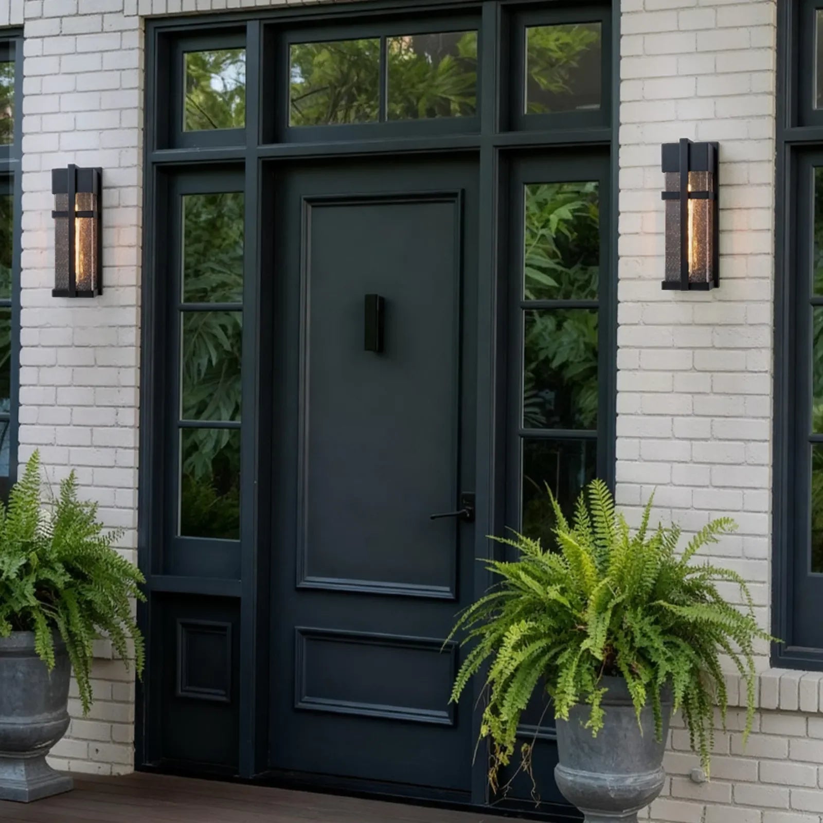 14.9" Black Outdoor Wall Sconce with Seed Glass