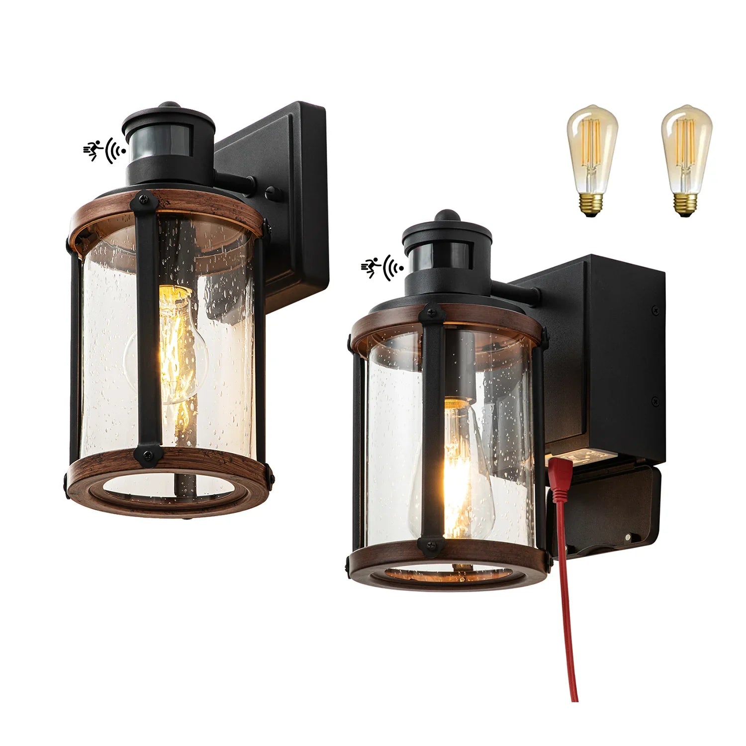 Motion Sensor Dusk to Dawn Glass Outdoor Wall Lights with GFCI Outlet