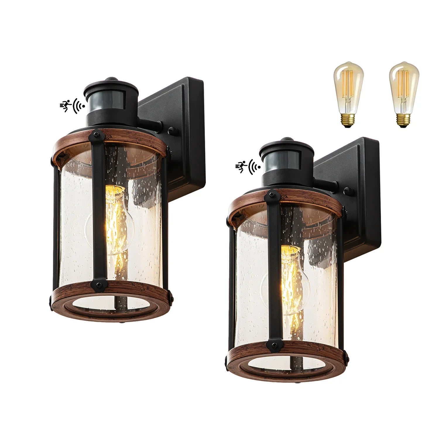 Motion Sensor Dusk to Dawn Glass Outdoor Wall Lights with GFCI Outlet