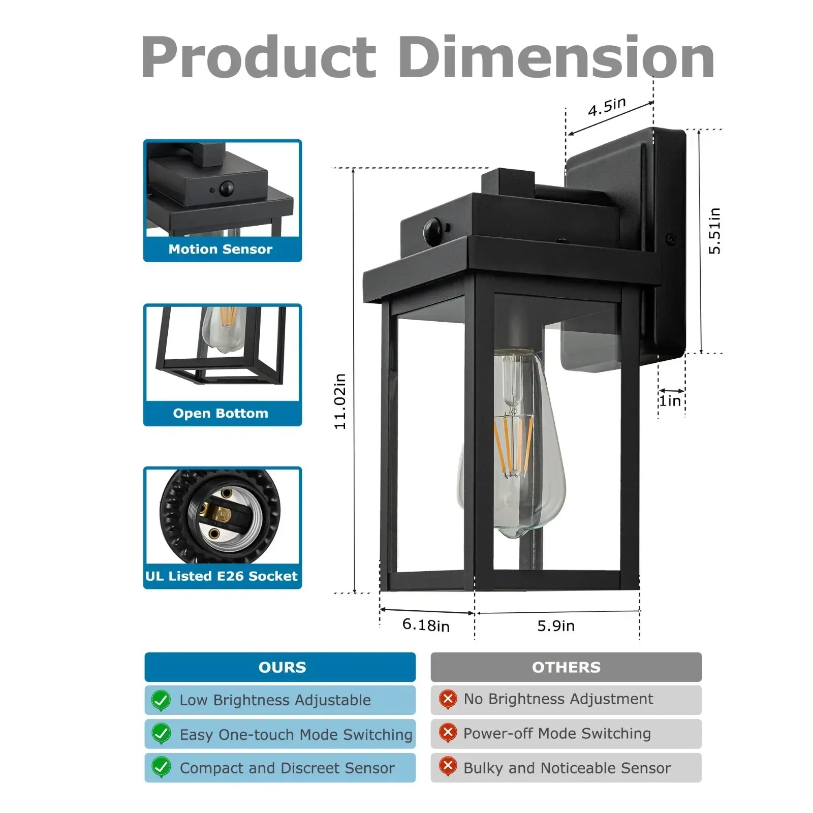 11" Motion Sensor Dusk to Dawn Outdoor Porch Wall Lights