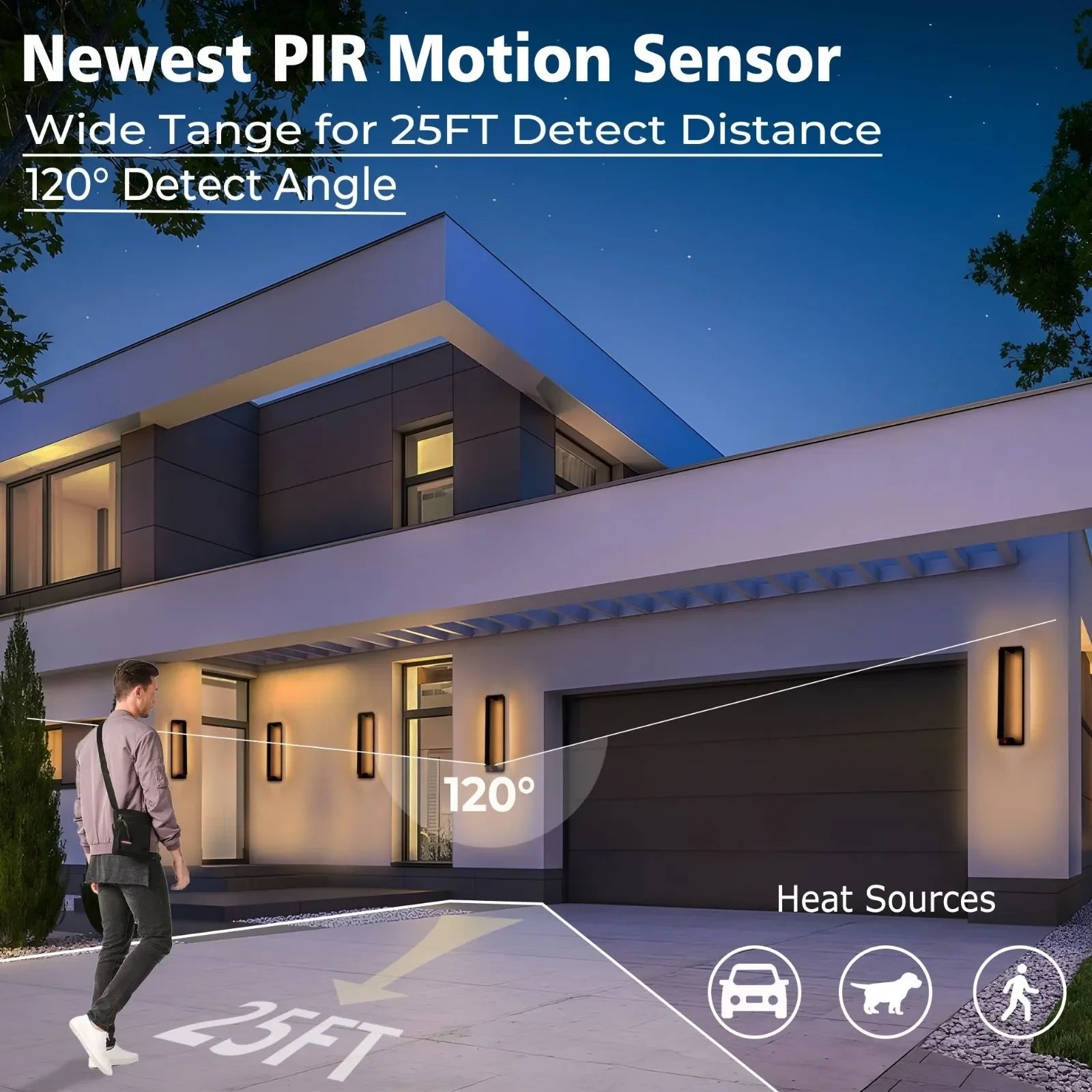 Motion Sensor Outdoor Wall Lights LED 3000K Modern Wall Sconce Lighting