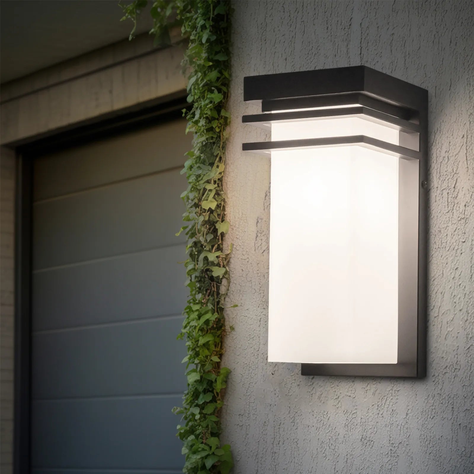 12" Mate Black Outdoor Porch Lights with White Frosted Glass