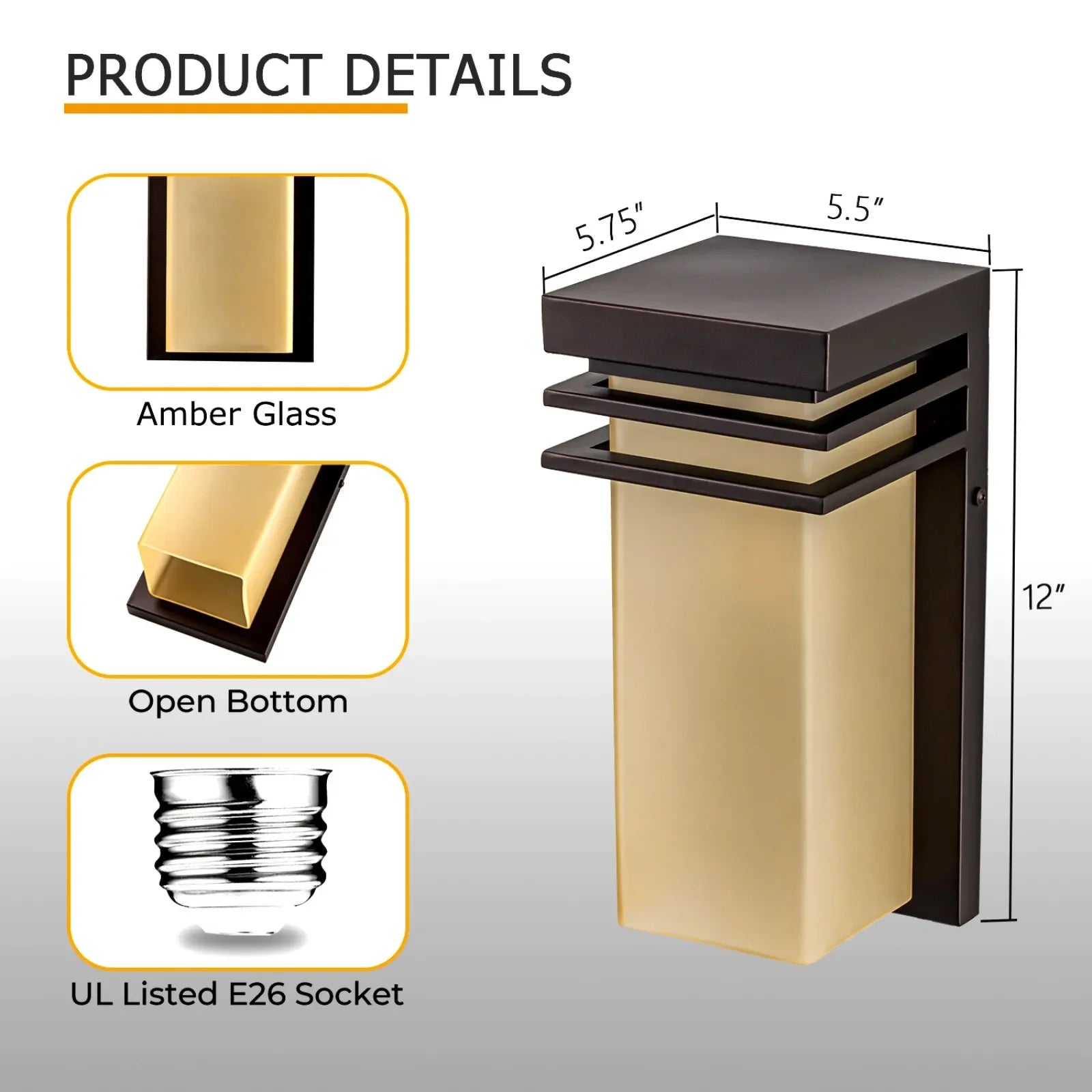 12" Bronze Outdoor Patio Lights with Antique Amber Glass