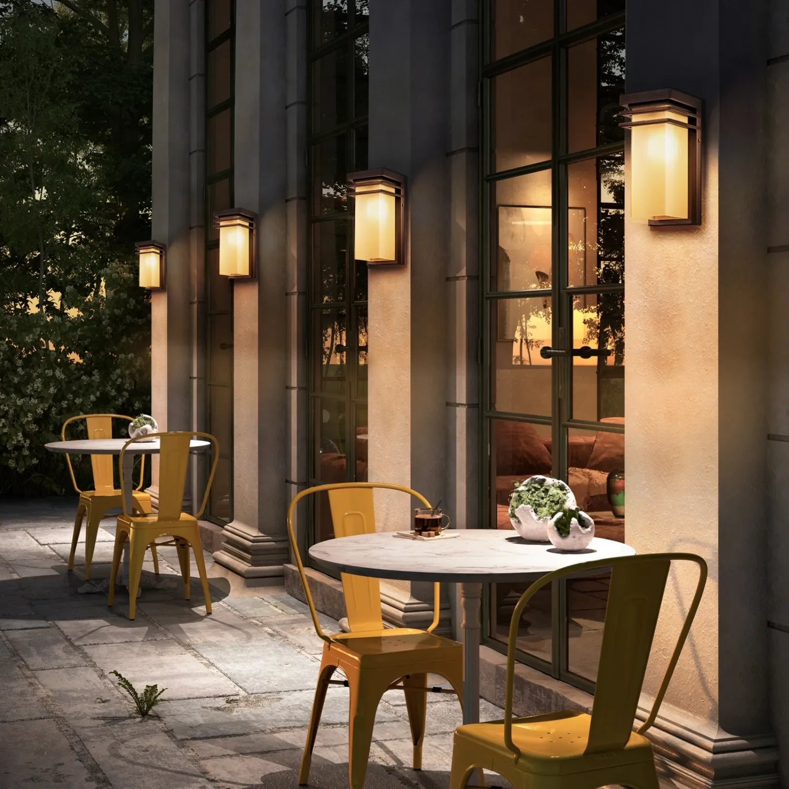 12" Bronze Outdoor Patio Lights with Antique Amber Glass