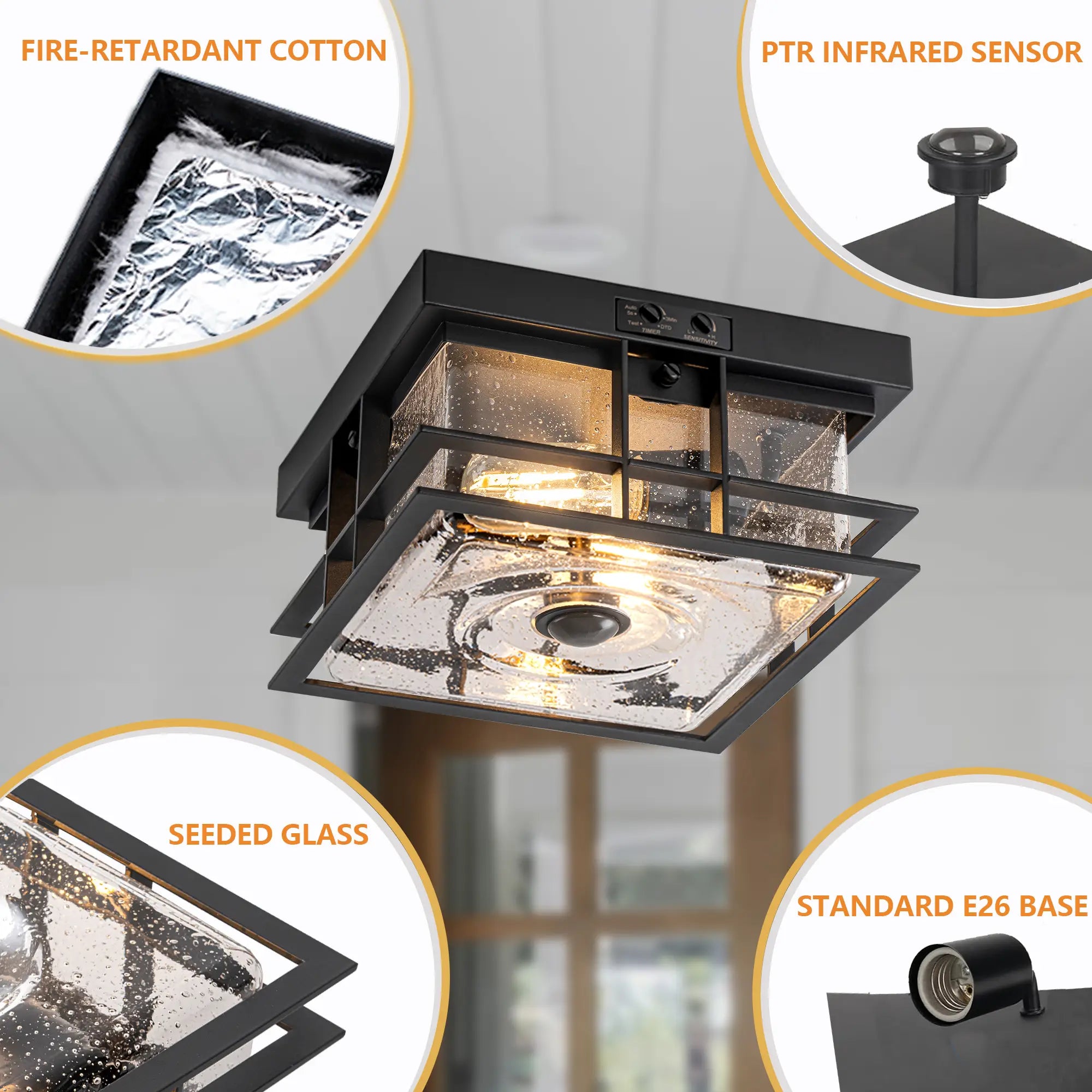 9.5" Outdoor Ceiling Lights with Motion Sensor Upgraded Dusk to Dawn 2-Light