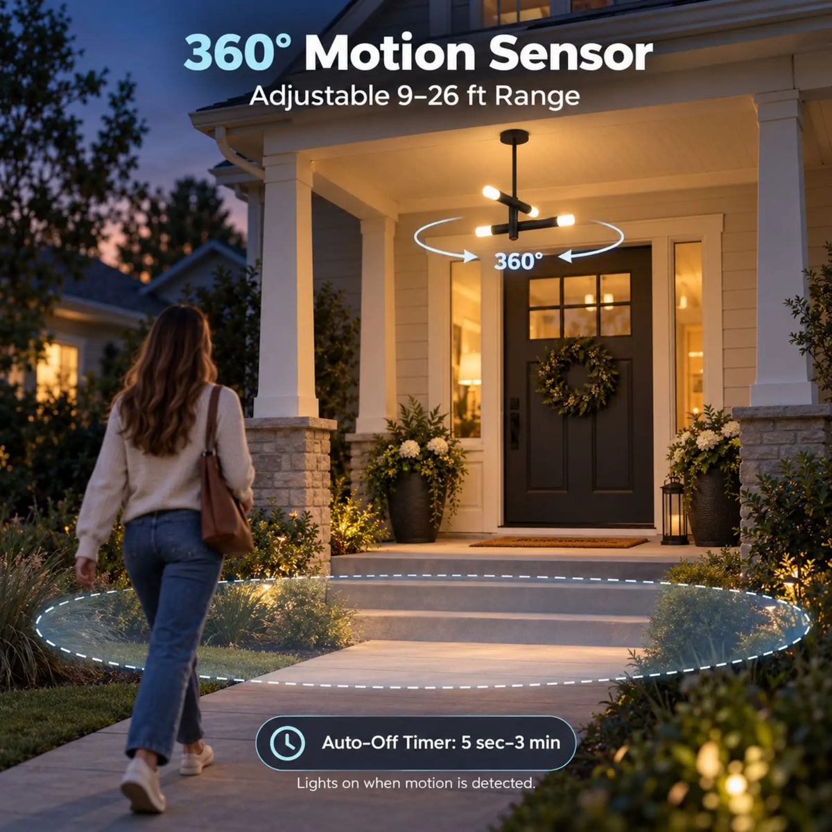 Outdoor Hanging Light with Motion Sensor & Dusk-to-Dawn LED – Black