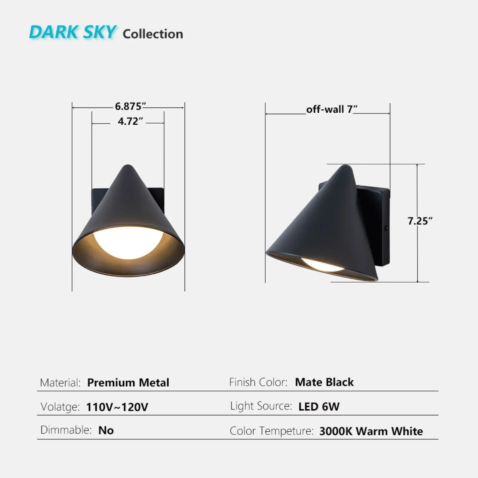 7.3" Outdoor Wall Lights 3000K LED Porch Wall Sconce Set of 2