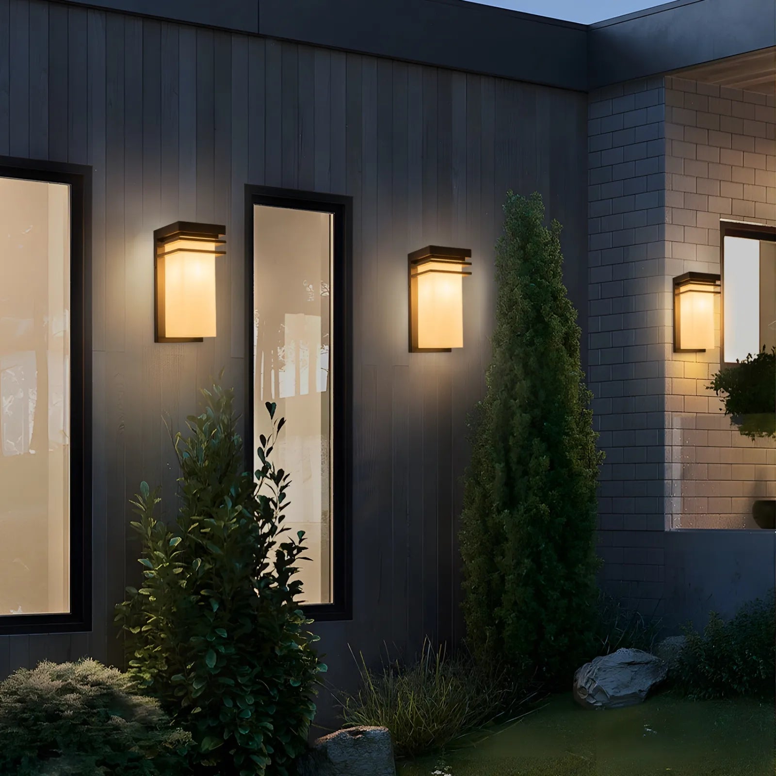 12" Mate Black Outdoor Porch Lights with White Frosted Glass