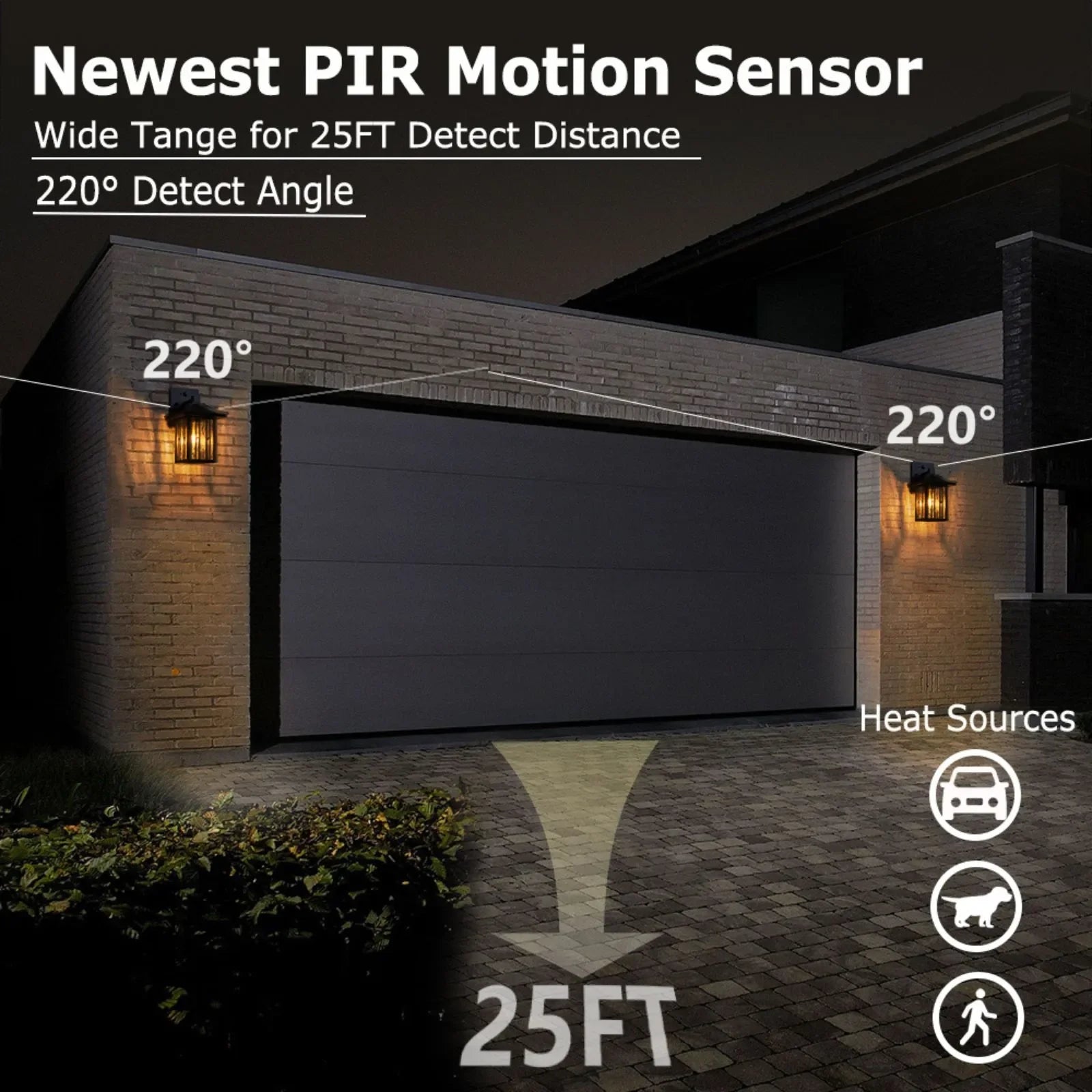 Motion Sensor Dusk to Dawn Outdoor Wall Lights Set of 2