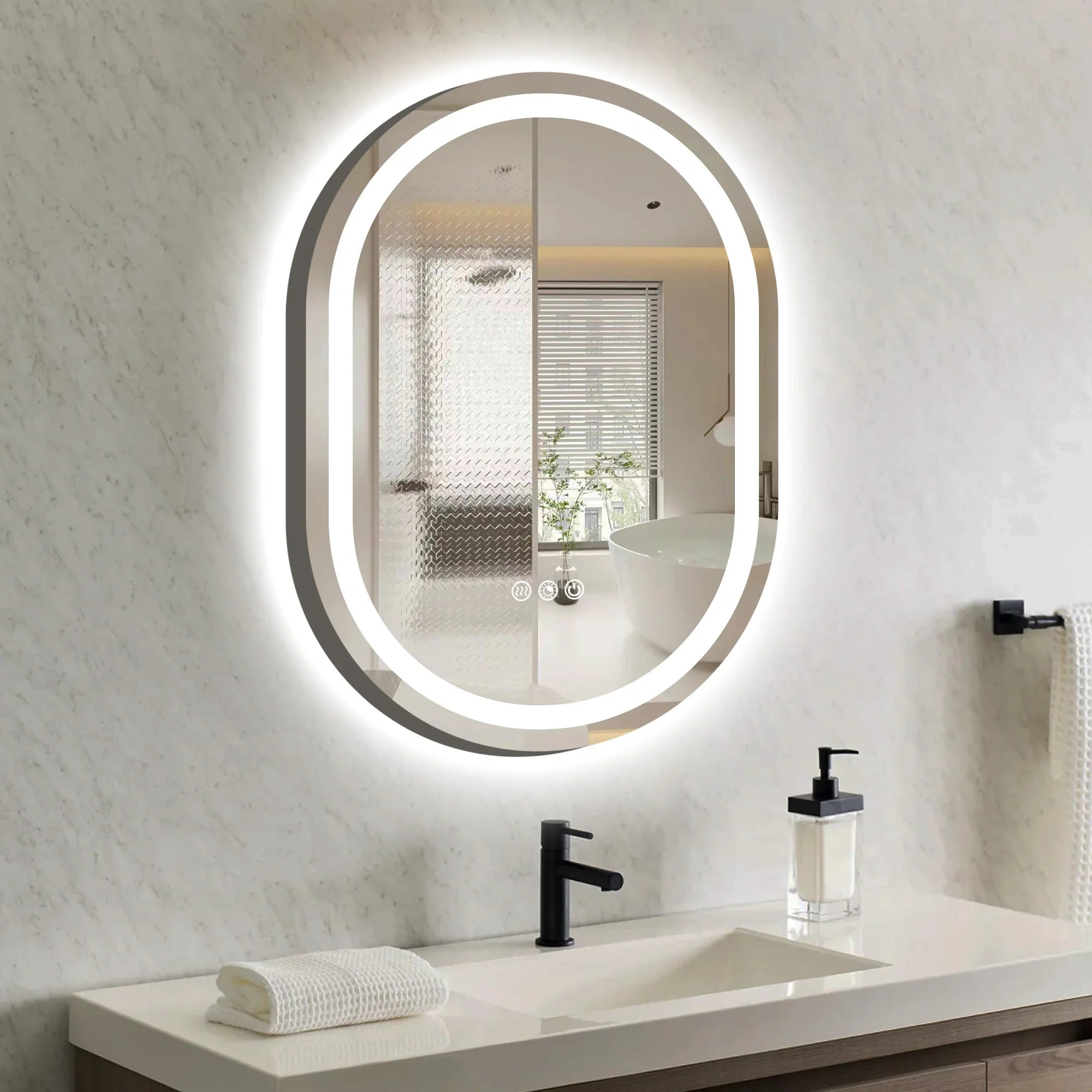 Double Arch LED Frame Bathroom Mirror, 3000K-6000K Dimmable and Many Sizes