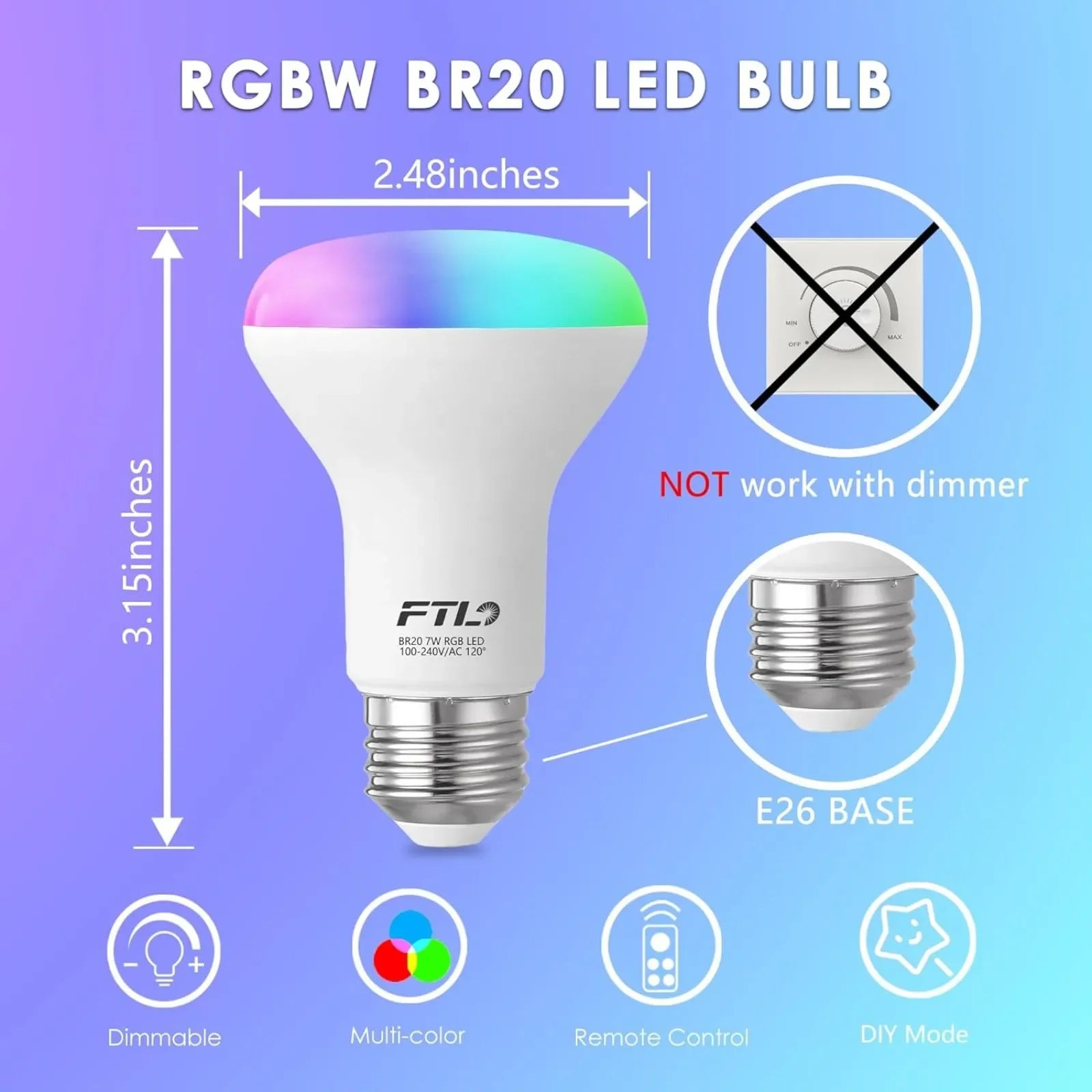 RGB Color Changing BR20 LED Bulbs with Remote 6-Pack