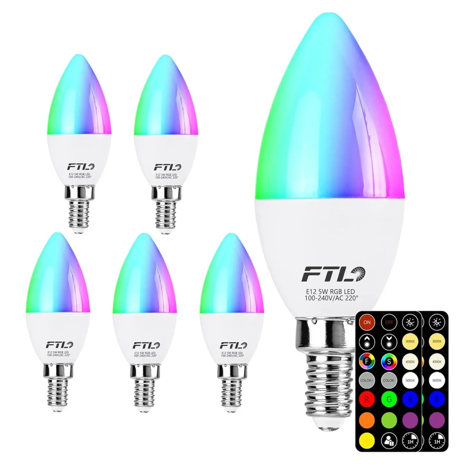 RGB Color Changing E12 Candelabra LED Bulbs with Remote 6-Pack