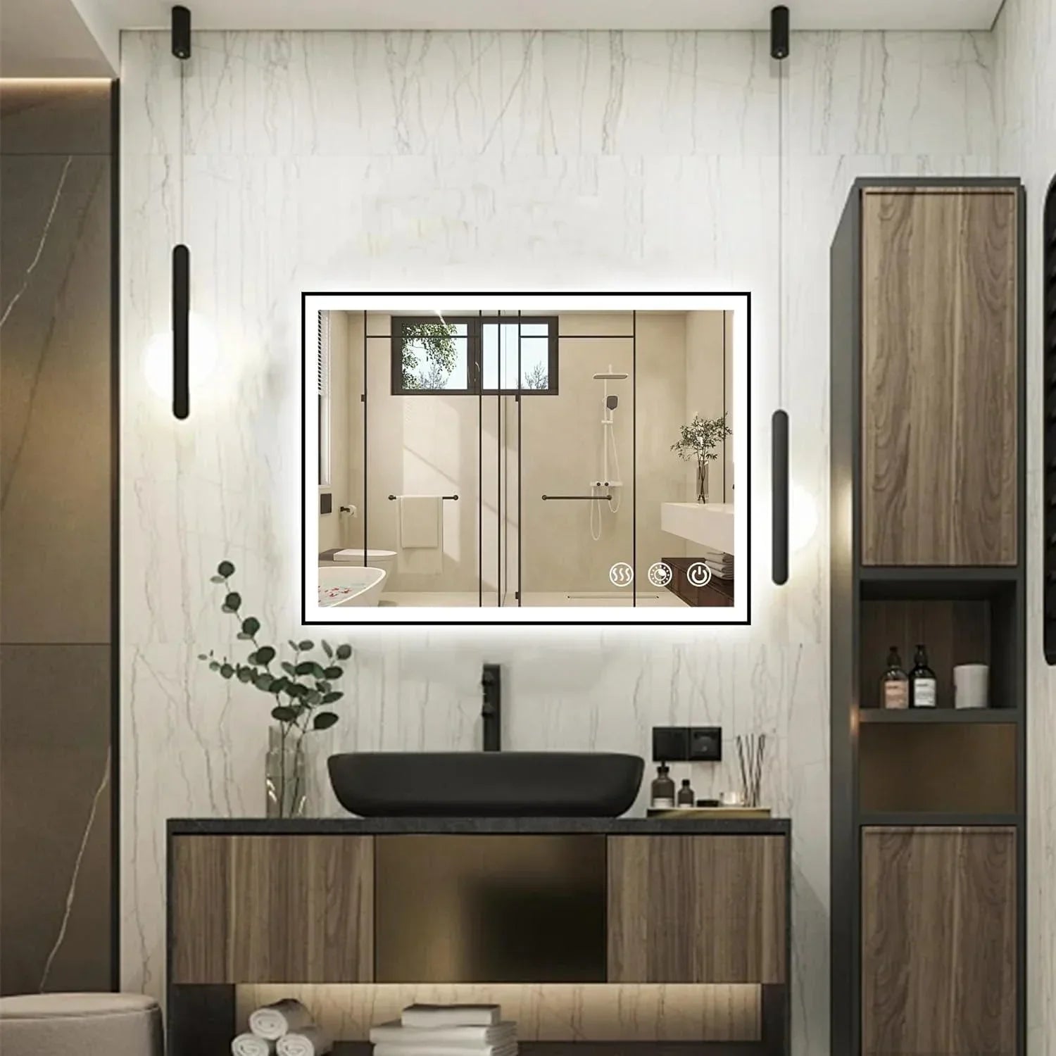 Rectangle 3CCT Dimmable LED Bathroom Mirror with Black Frame