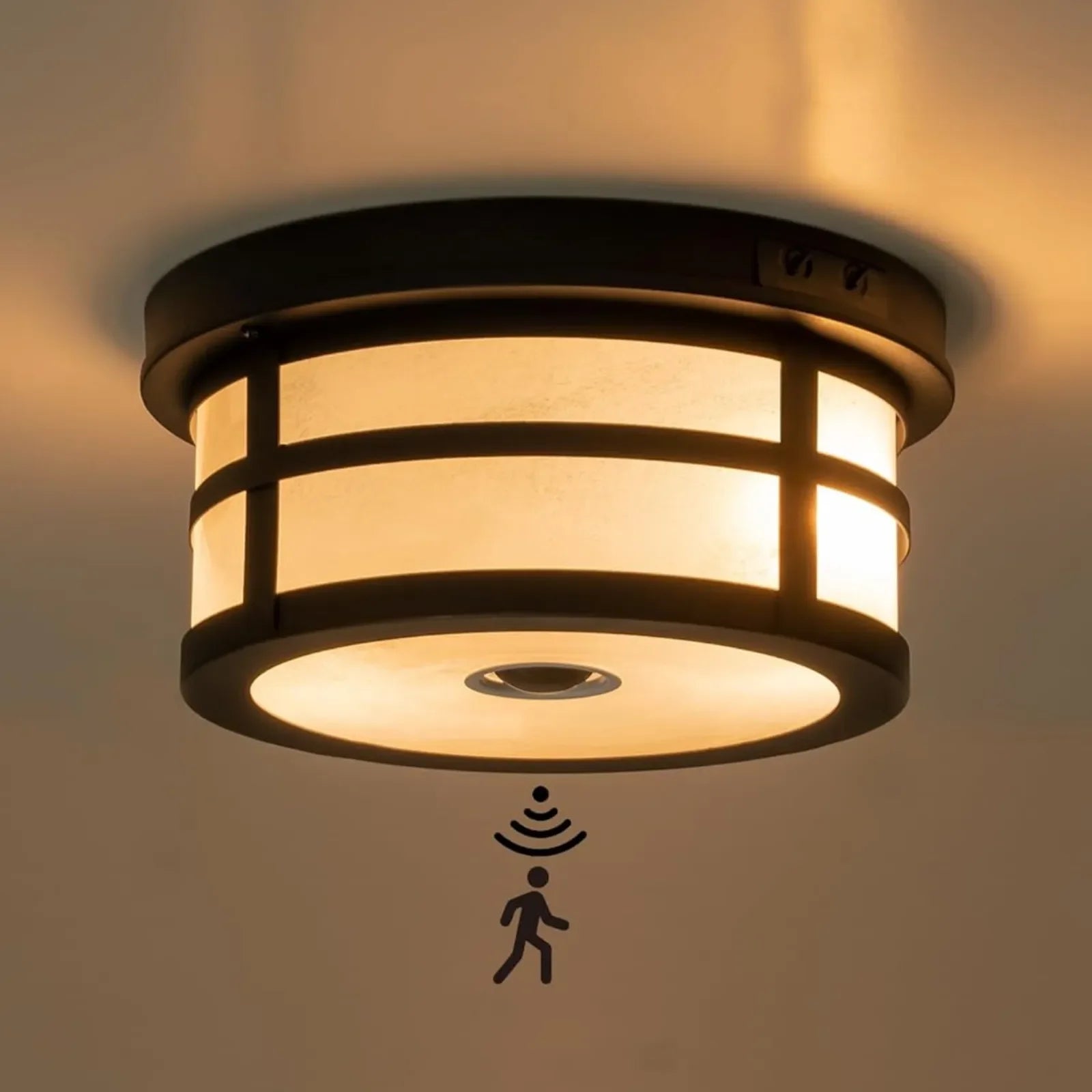 Round Motion Sensor Outdoor Ceiling Light with 2 Lights-038