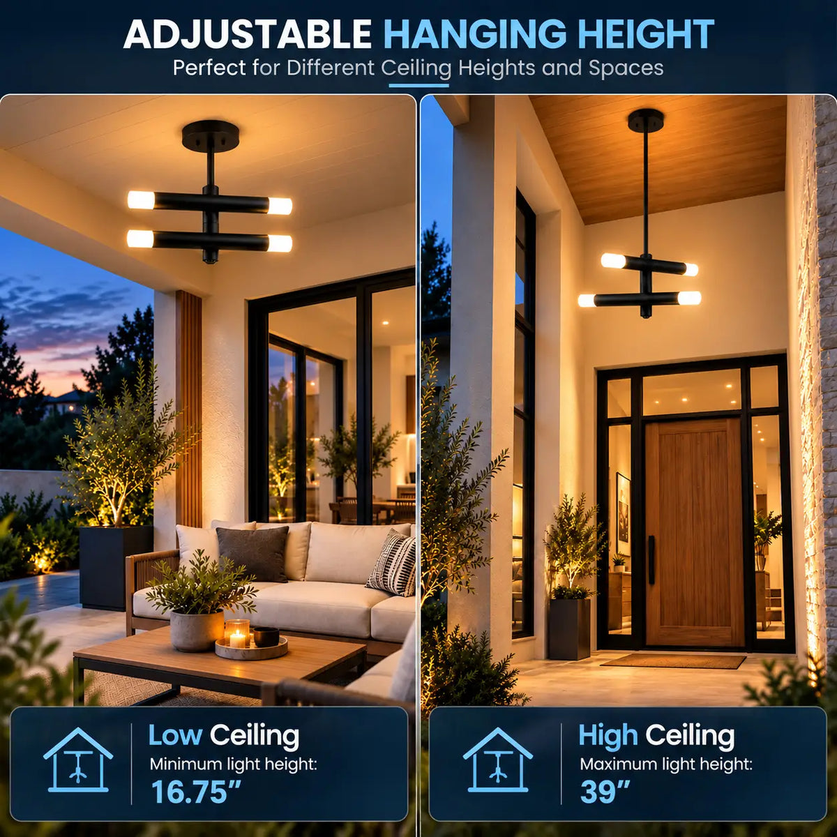 Outdoor Hanging Light with Motion Sensor & Dusk-to-Dawn LED – Black