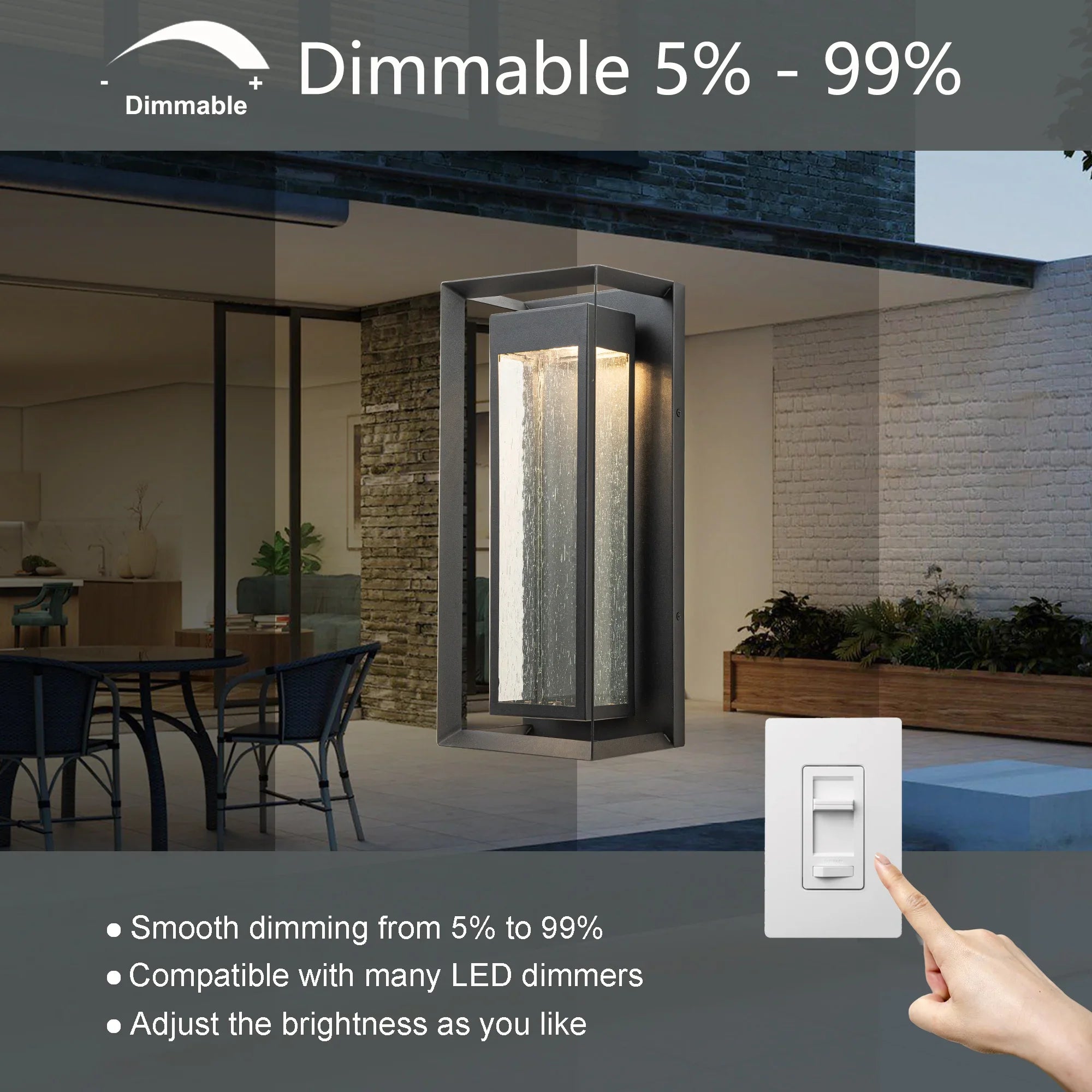 LED Outdoor Wall Sconce with seeded Glass