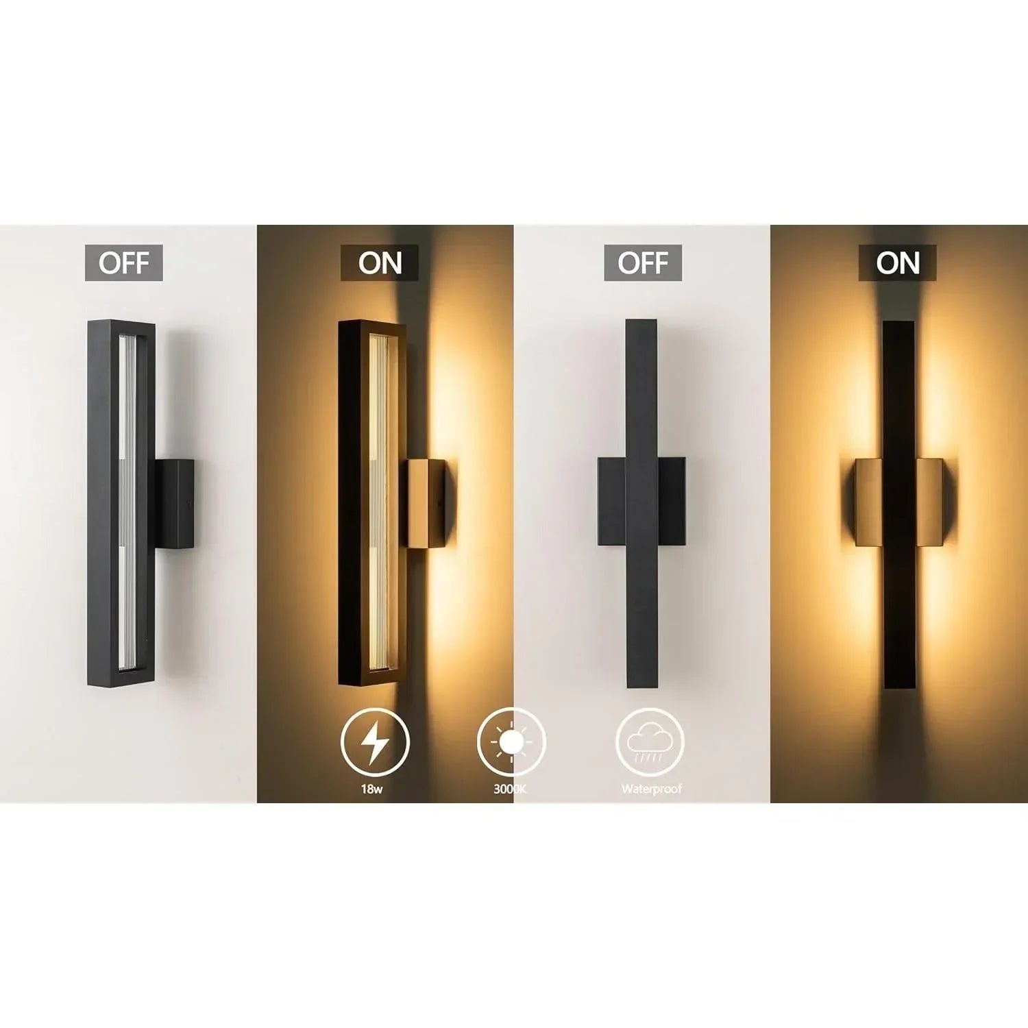 18" LED Black Outdoor Wall Lights with Ribbed Glass - FTL Outdoor Wall Lighting LED Light Bulbs