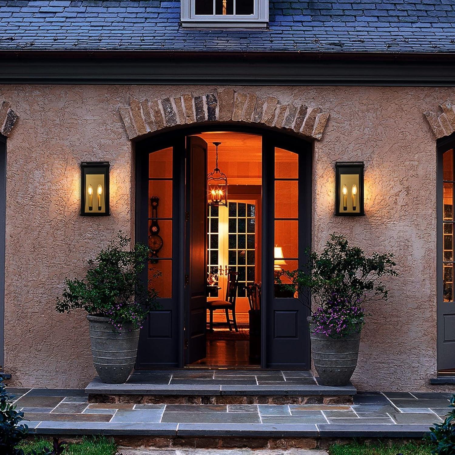 Black Outdoor Wall Lights with Gold Candelabra Interior - FTL Outdoor Wall Lighting LED Light Bulbs