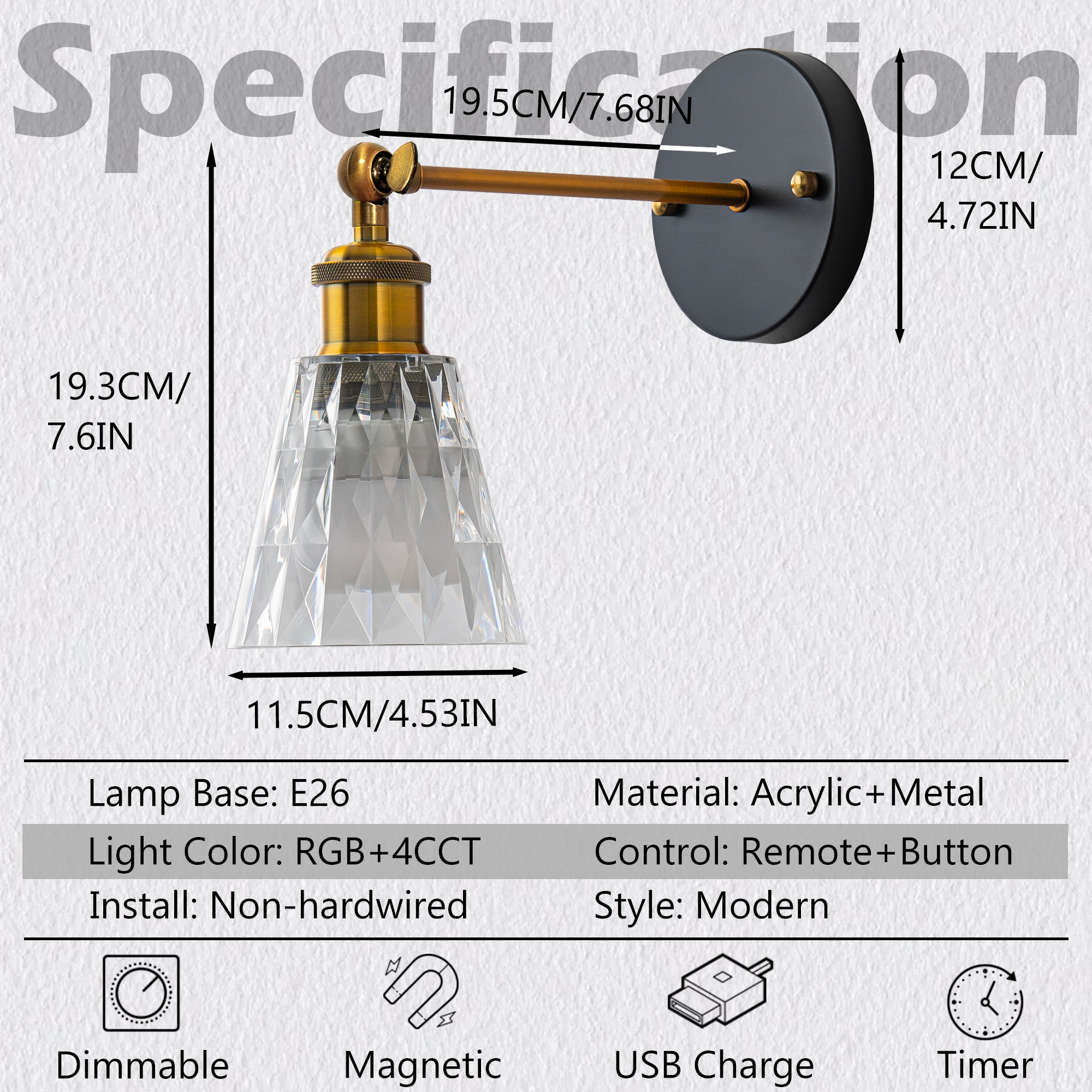 Clear Acrylic Rechargeable Wall Lights Set of Two