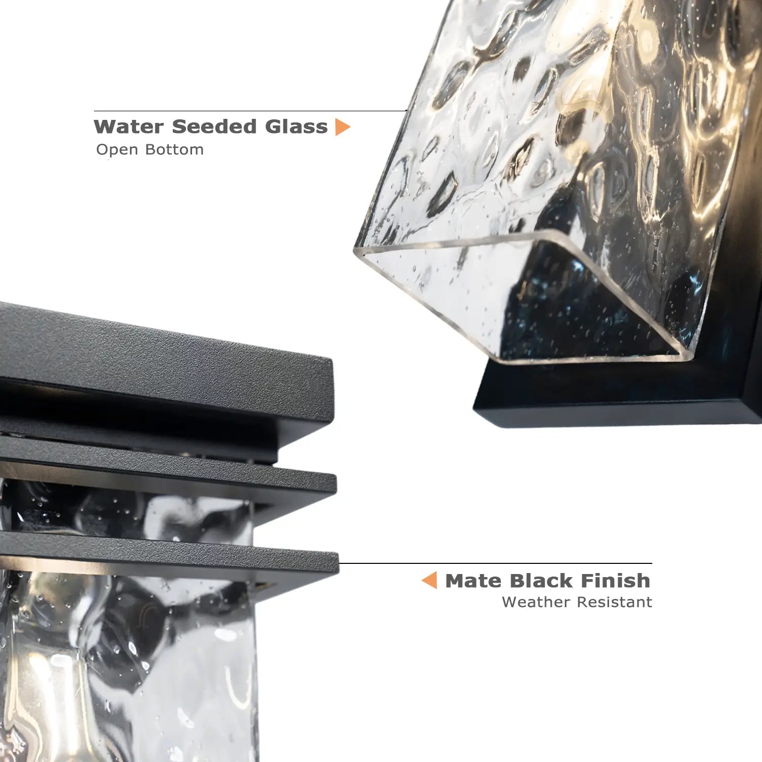12" Black Outdoor Wall Lights with Water Seeded Glass