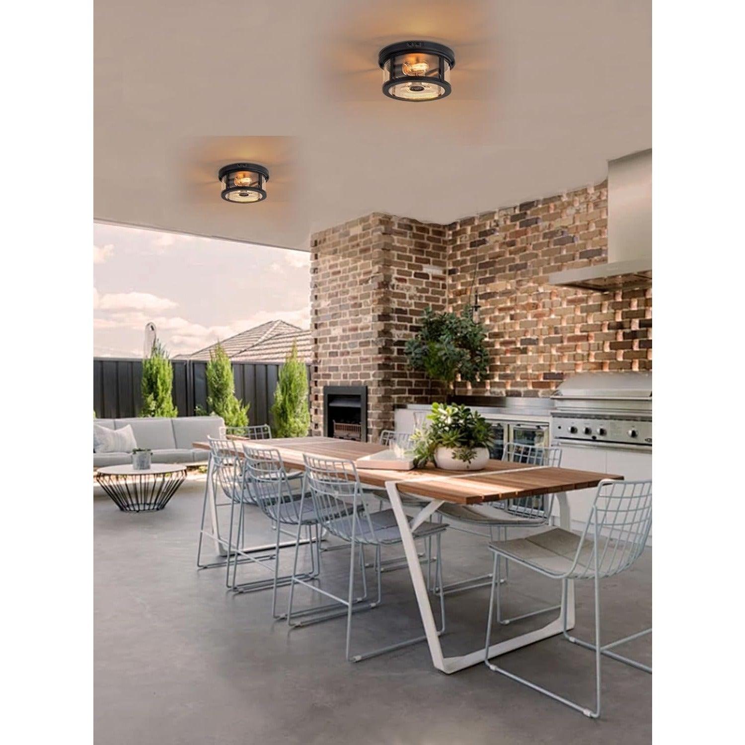 Round Motion Sensor Outdoor Ceiling Light with Clear Glass and 2-Light - FTL Outdoor Wall Lighting LED Light Bulbs