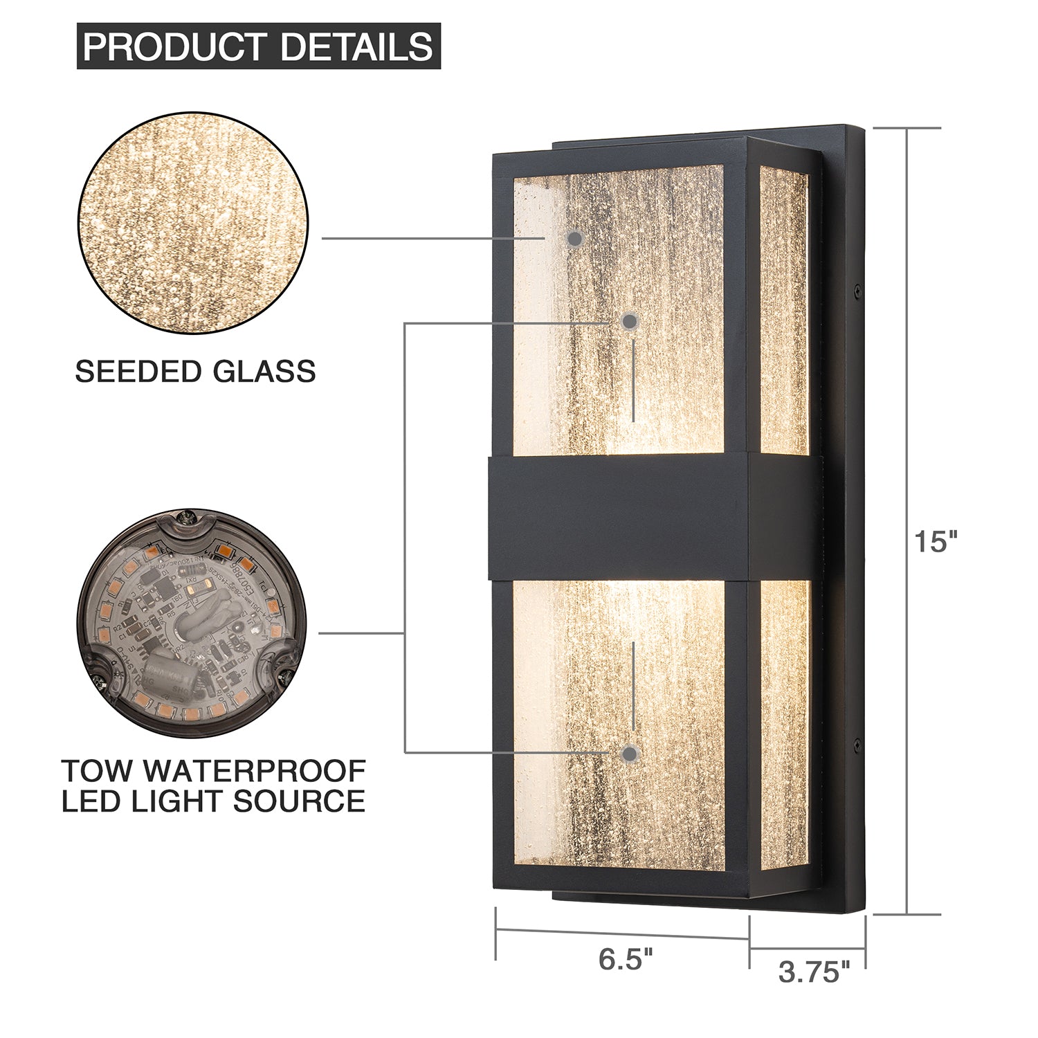 LED Black Outdoor Wall Lights with Seeded Glass - FTL Outdoor Wall Lighting LED Light Bulbs