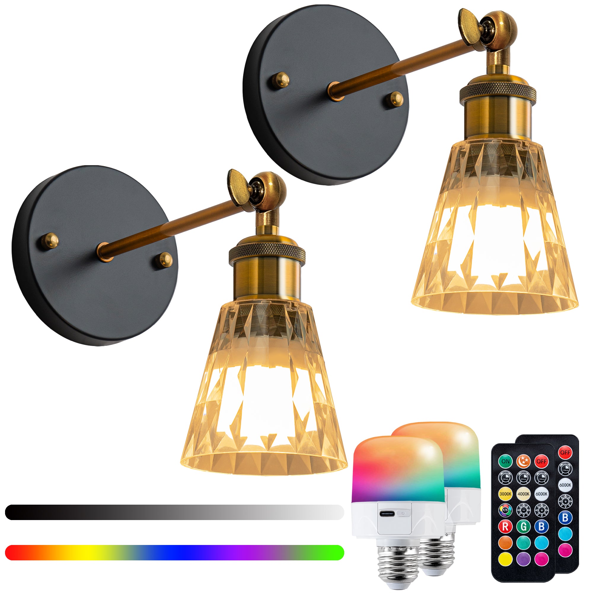Clear Acrylic Rechargeable Wall Lights Set of Two